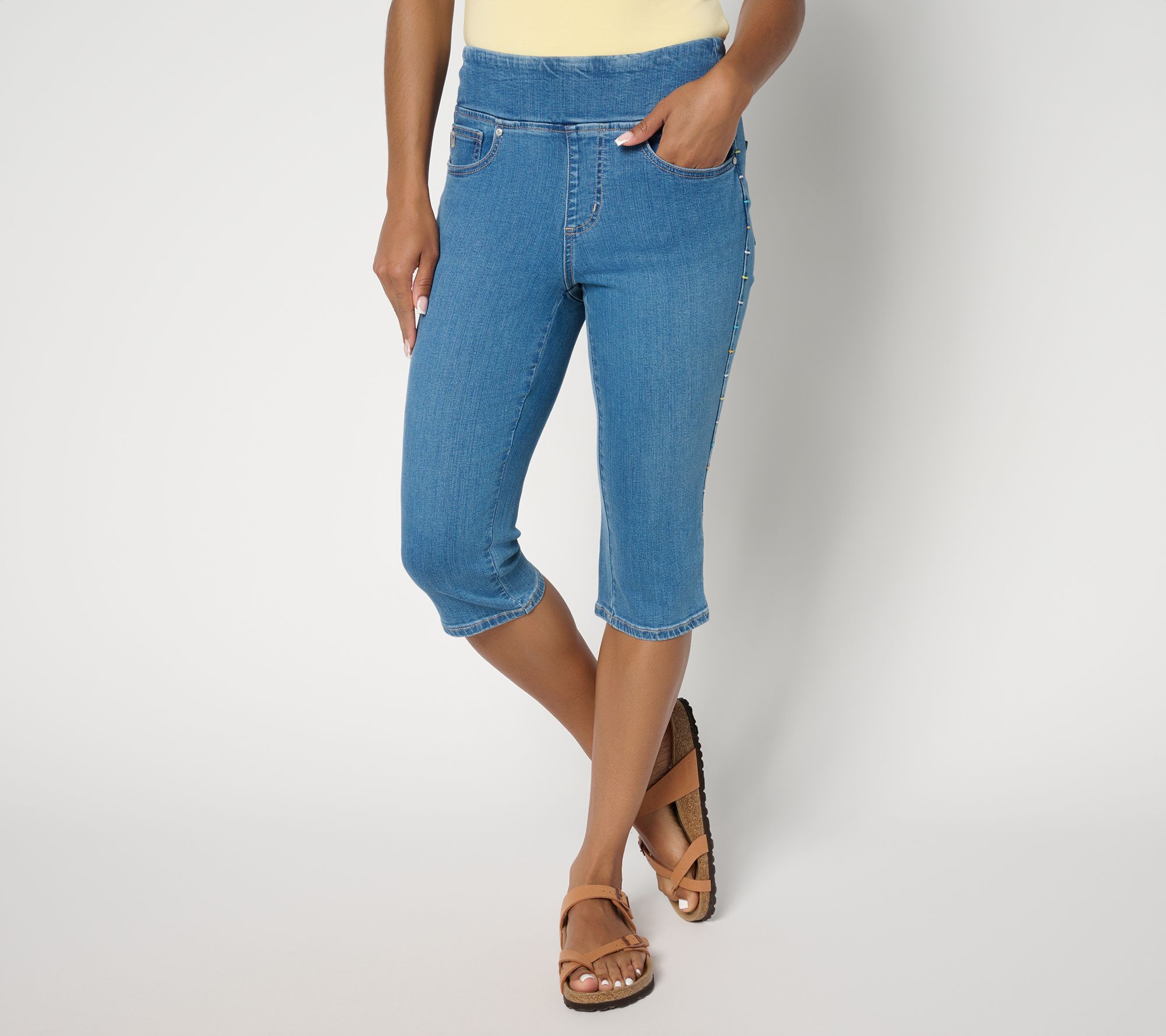 "As Is" Belle by Kim Gravel Reg TripleLuxe Denim Confetti Pedal Pusher