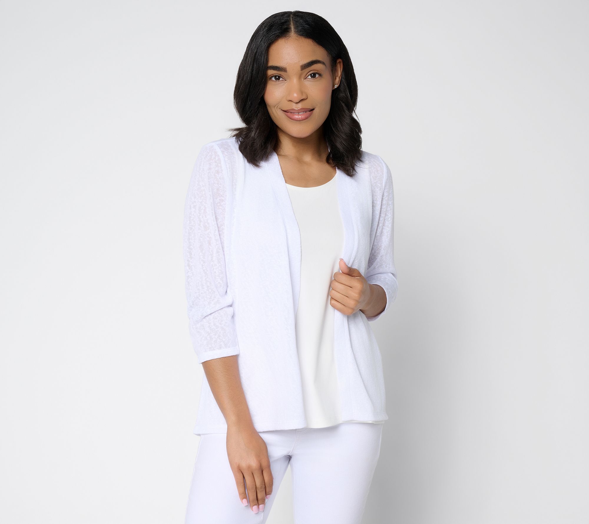 Denim & Co. Slub Knit Open Front 3/4-Sleeve Cardigan