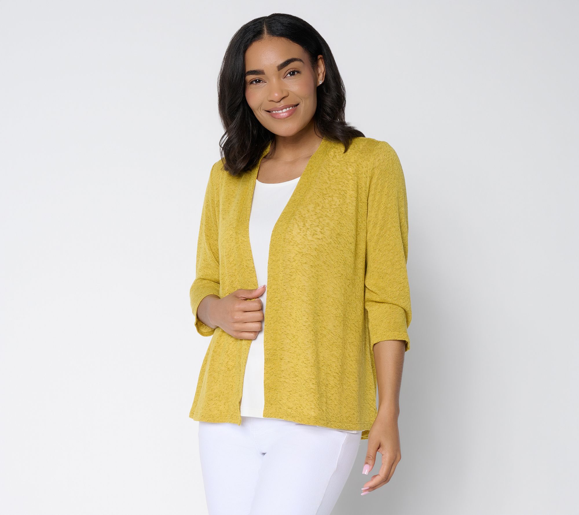 Denim & Co. Slub Knit Open Front 3/4-Sleeve Cardigan