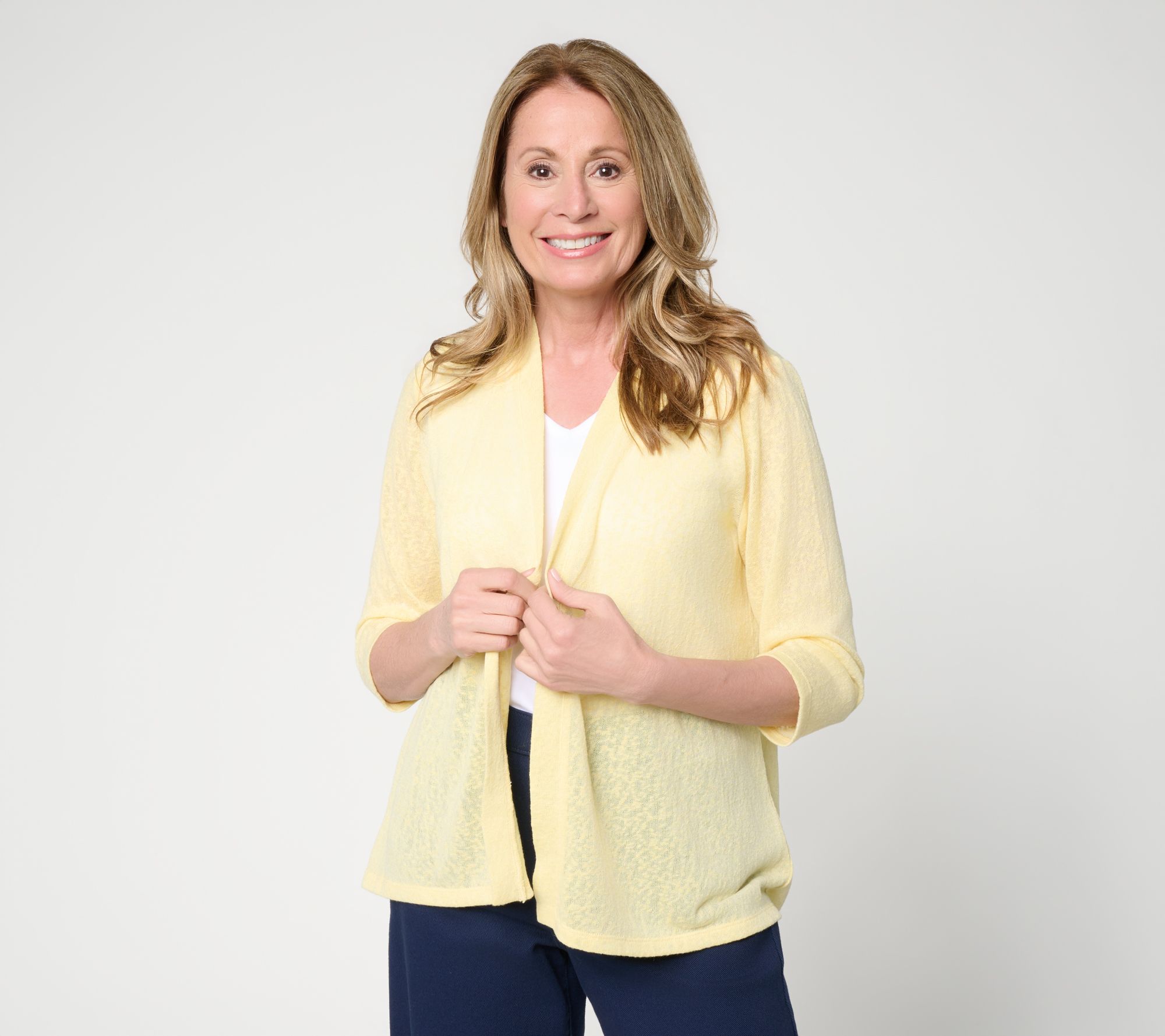 Denim & Co. Slub Knit Open Front 3/4-Sleeve Cardigan