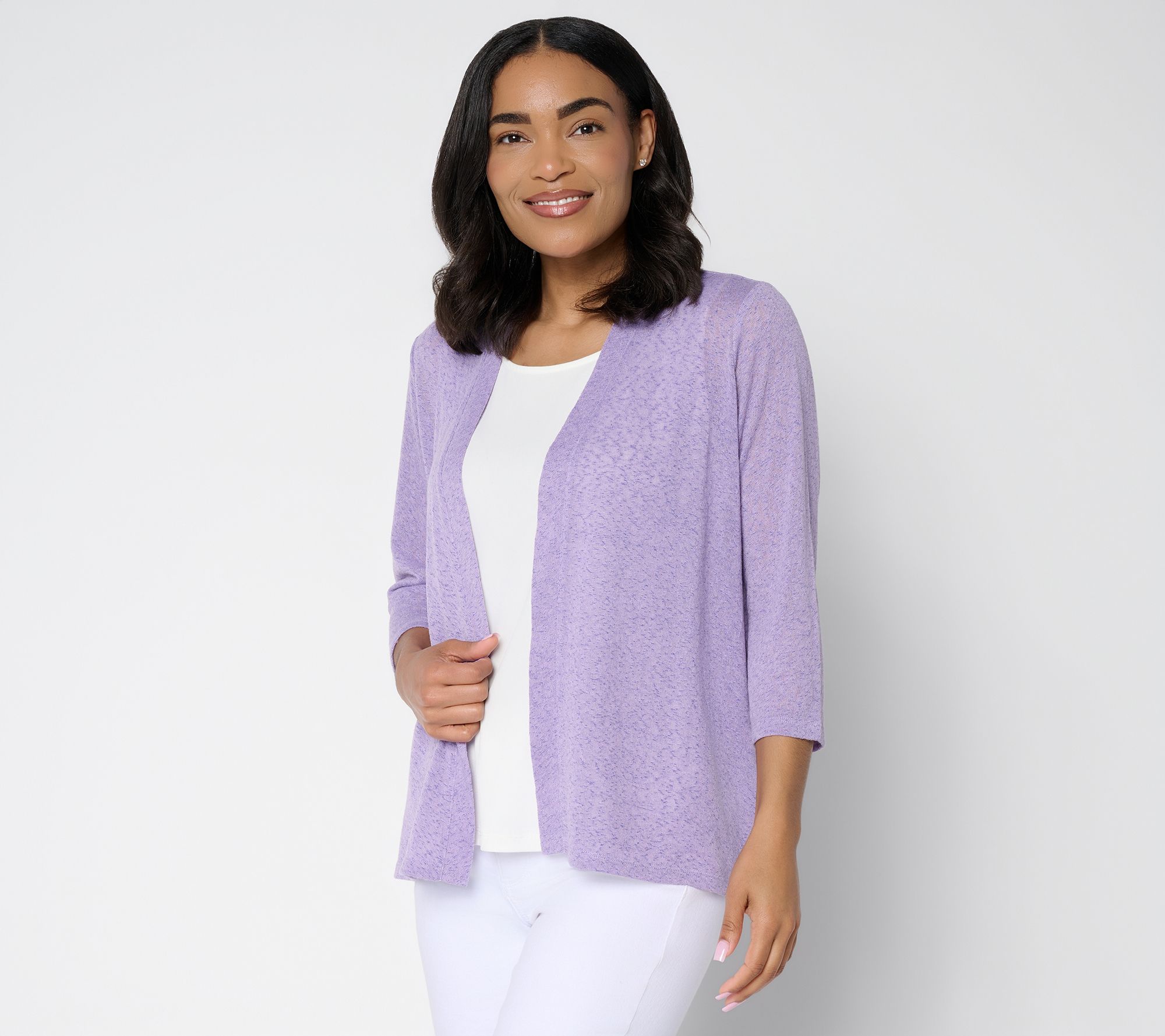 Denim & Co. Slub Knit Open Front 3/4-Sleeve Cardigan