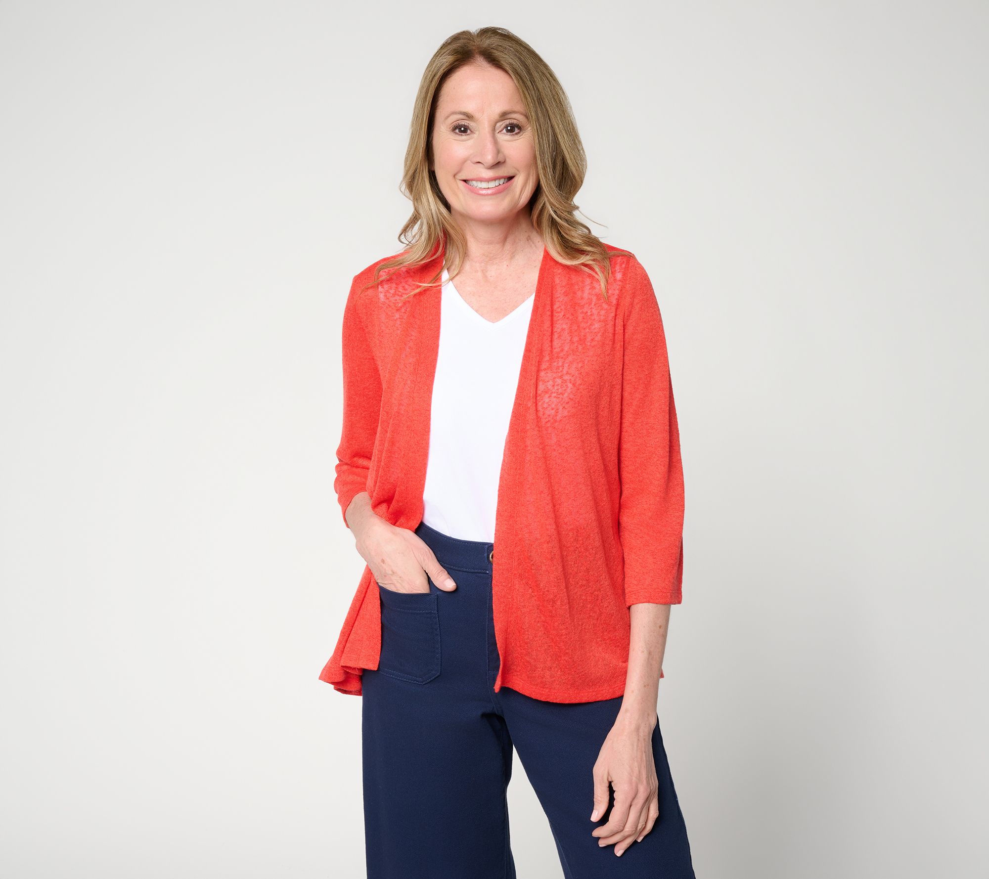 Denim & Co. Slub Knit Open Front 3/4-Sleeve Cardigan