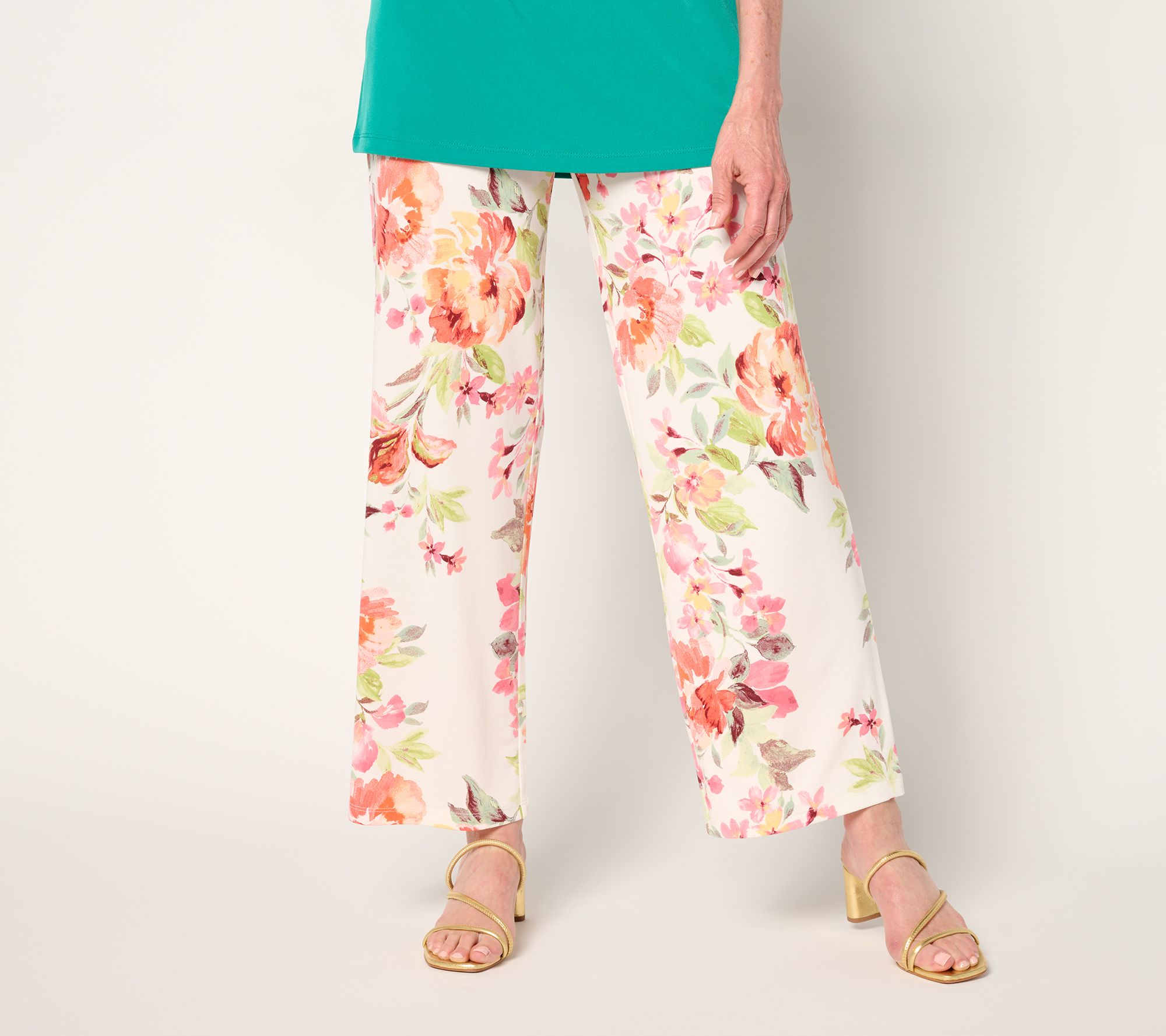 "As Is" Susan Graver Petite Print & Solid Liquid Knit Wide Leg Pants