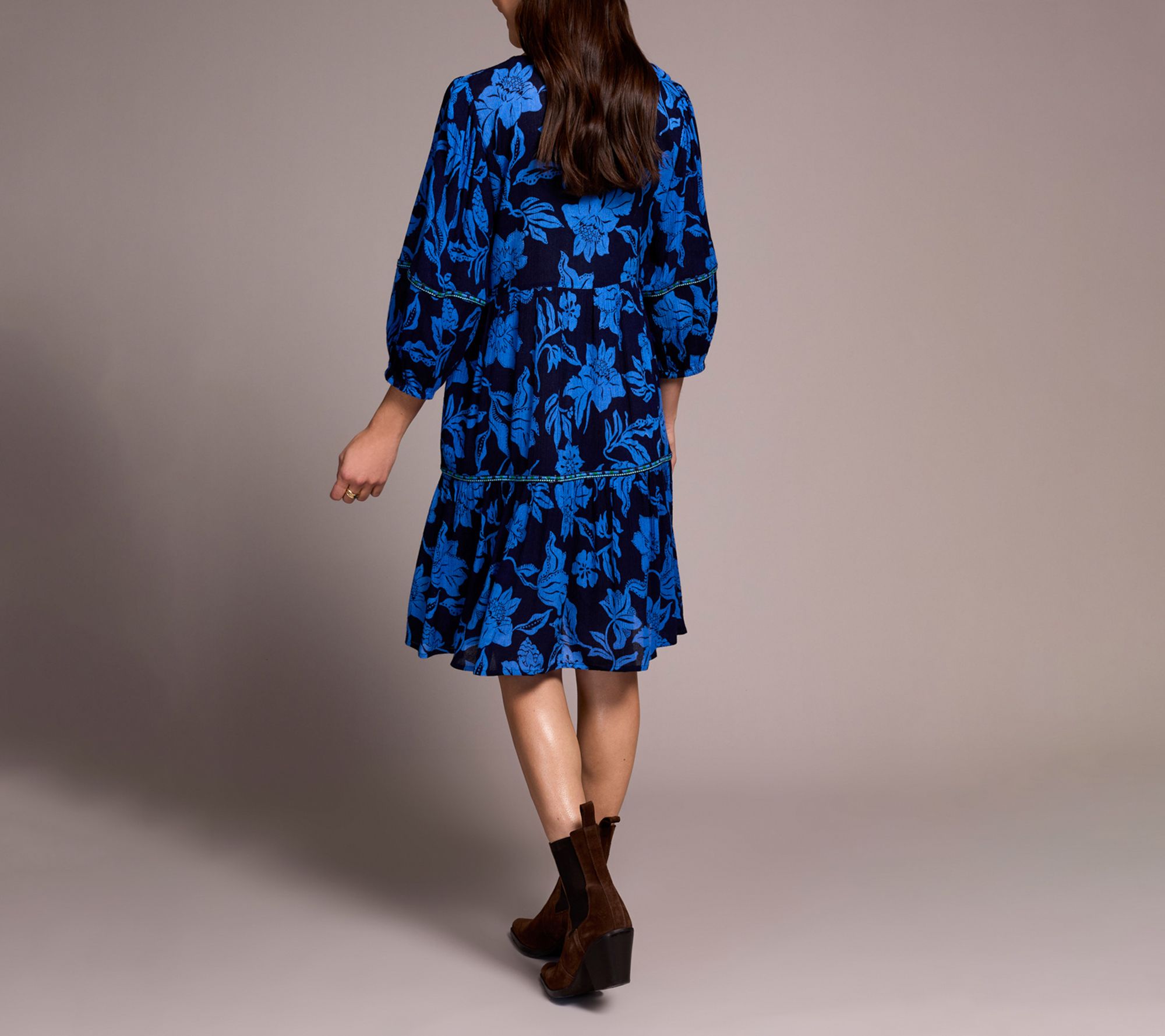 Tribal Printed Jacquard Embroidered V-Neck Dress - QVC.com