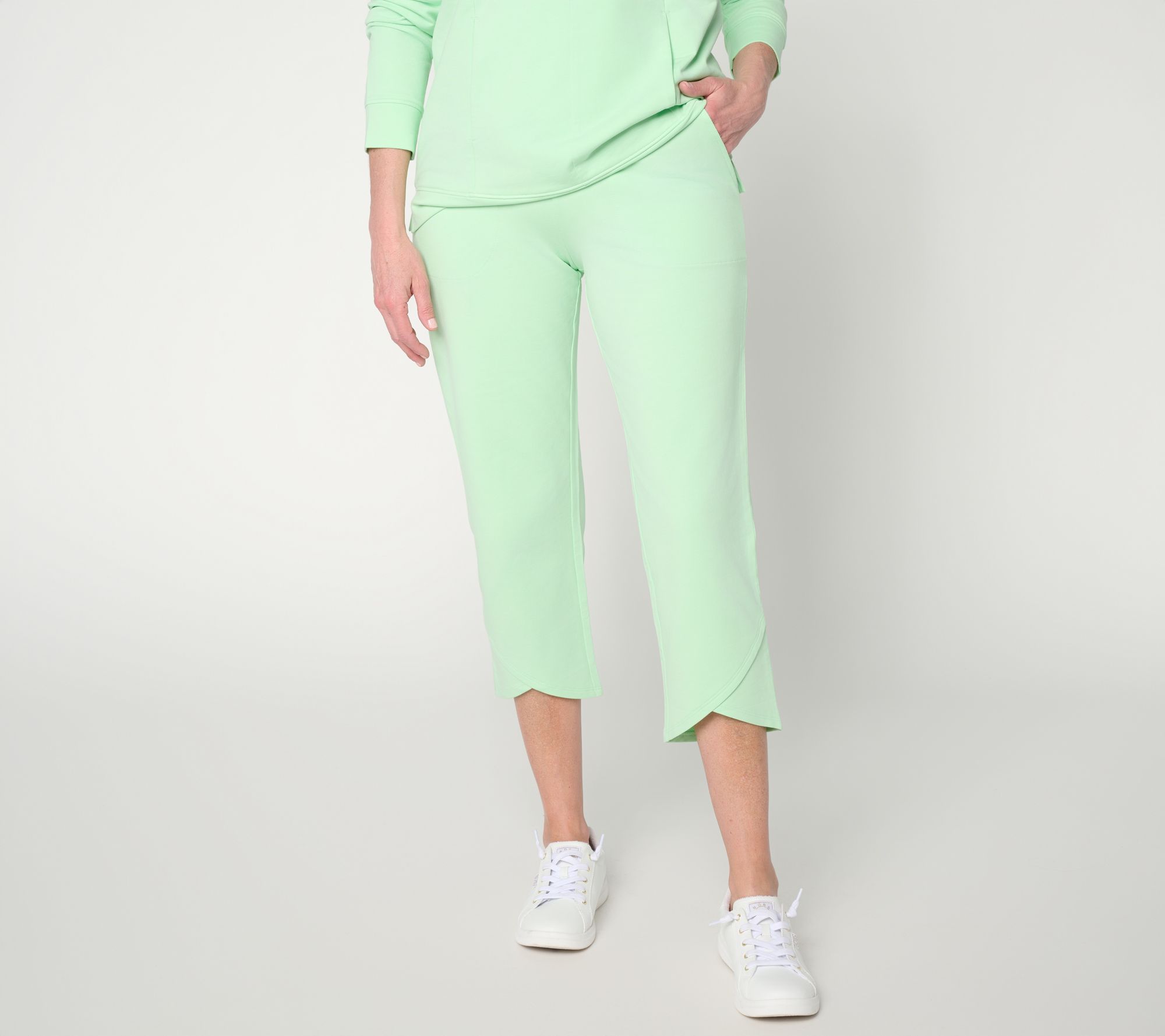 Denim & Co. Active Regular French Terry Crop Pants w/ Tulip Hem