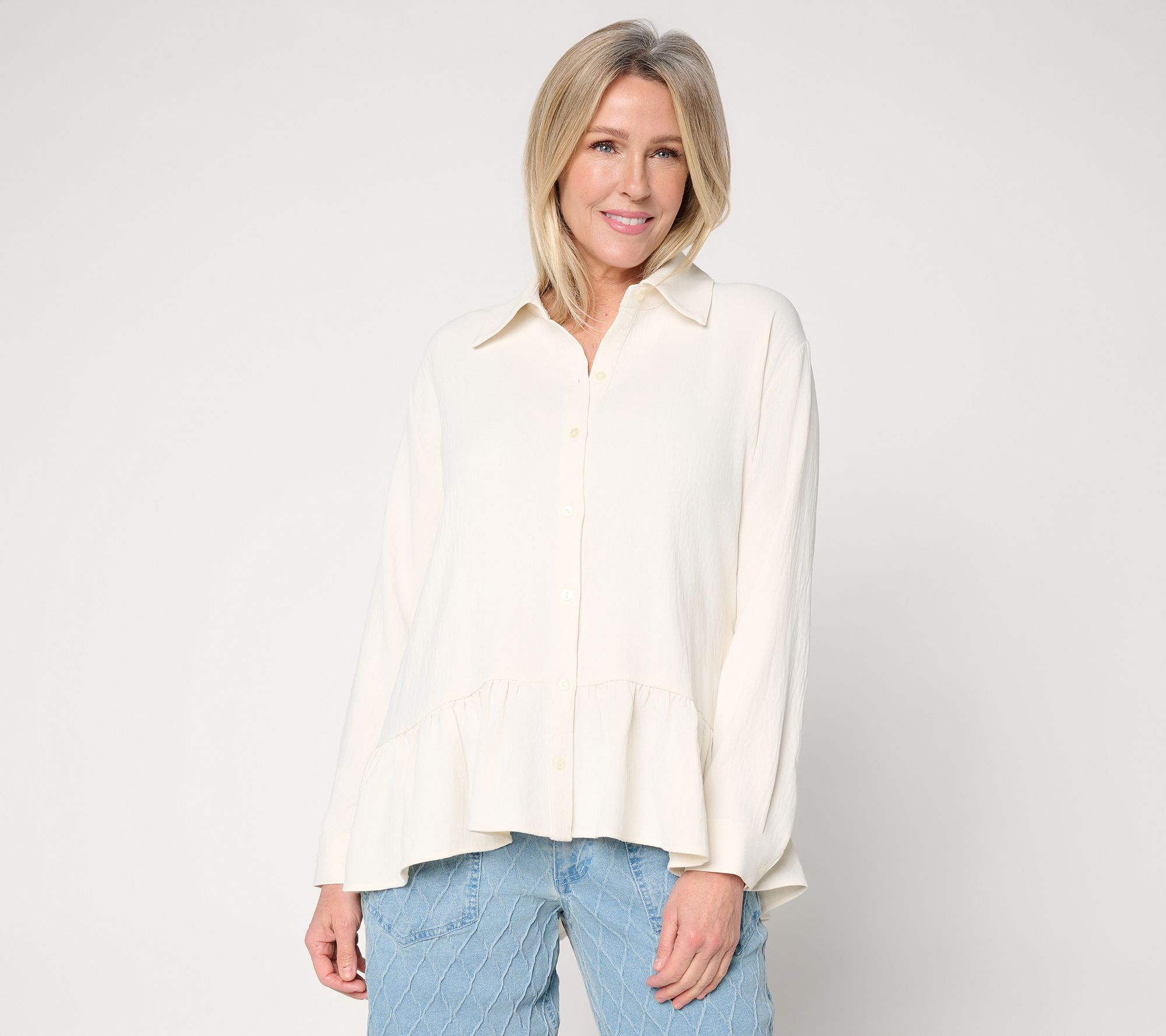 Attitudes by Renee Textured Woven Ruffle Top