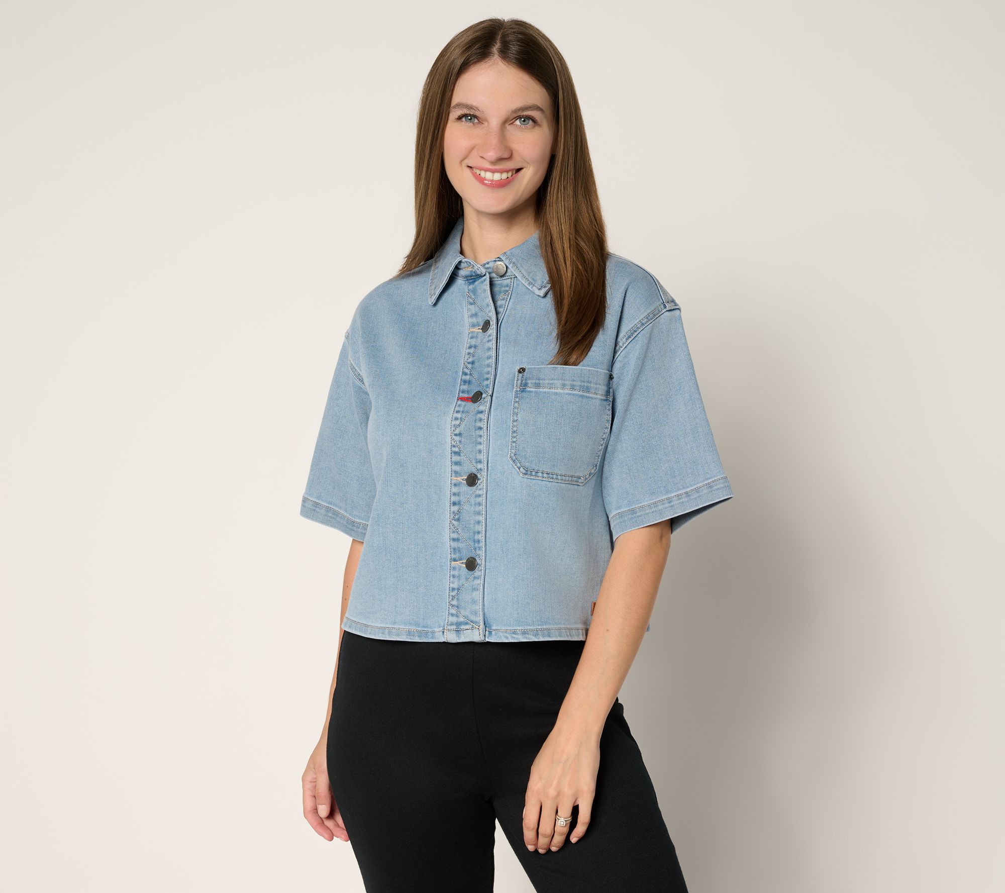 "As Is" Peace Love World Short-Sleeve Denim Jacket