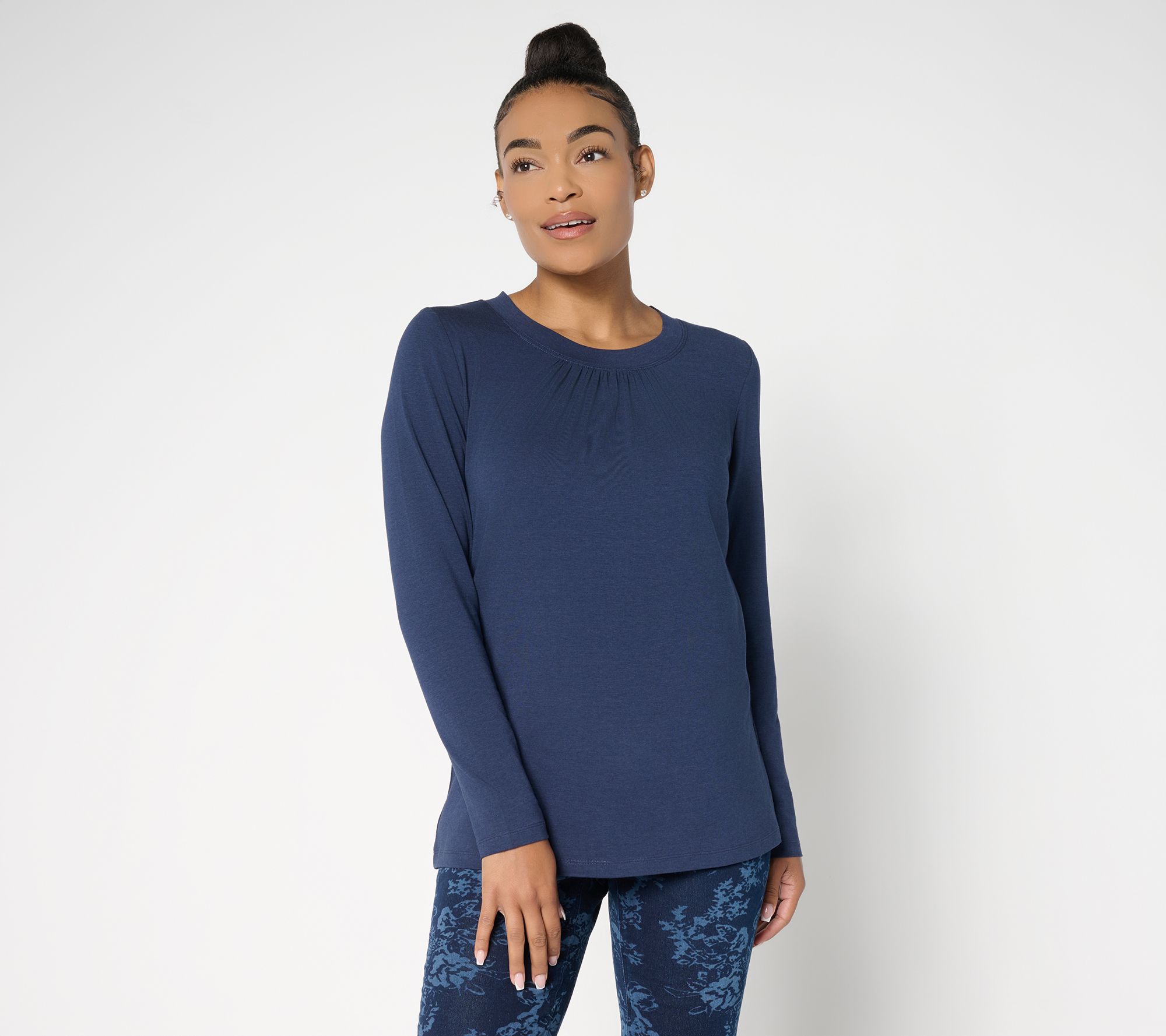 "As Is" Denim & Co. Essentials So Soft Jersey Ruched Neck Top