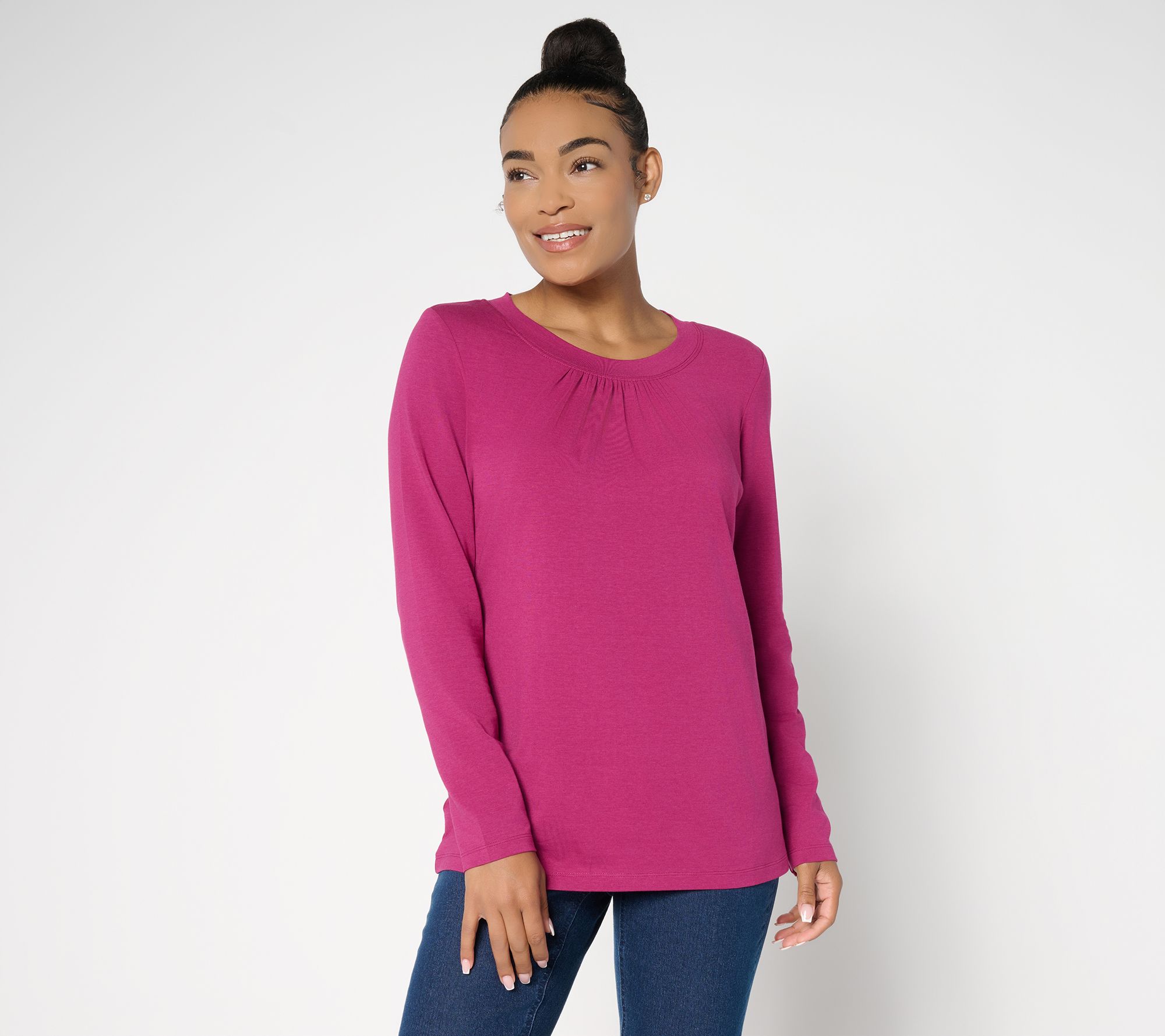 "As Is" Denim & Co. Essentials So Soft Jersey Ruched Neck Top