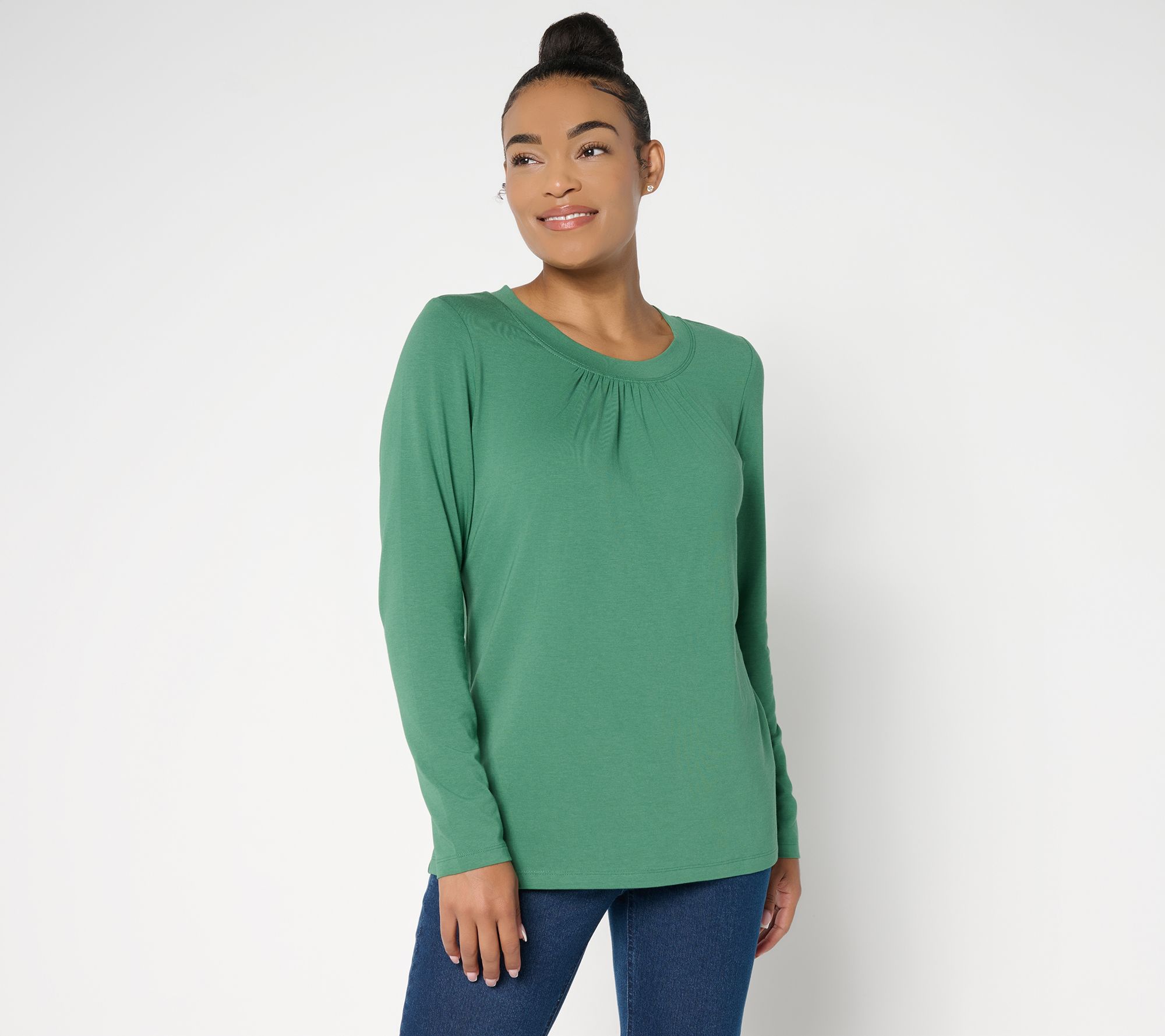 "As Is" Denim & Co. Essentials So Soft Jersey Ruched Neck Top