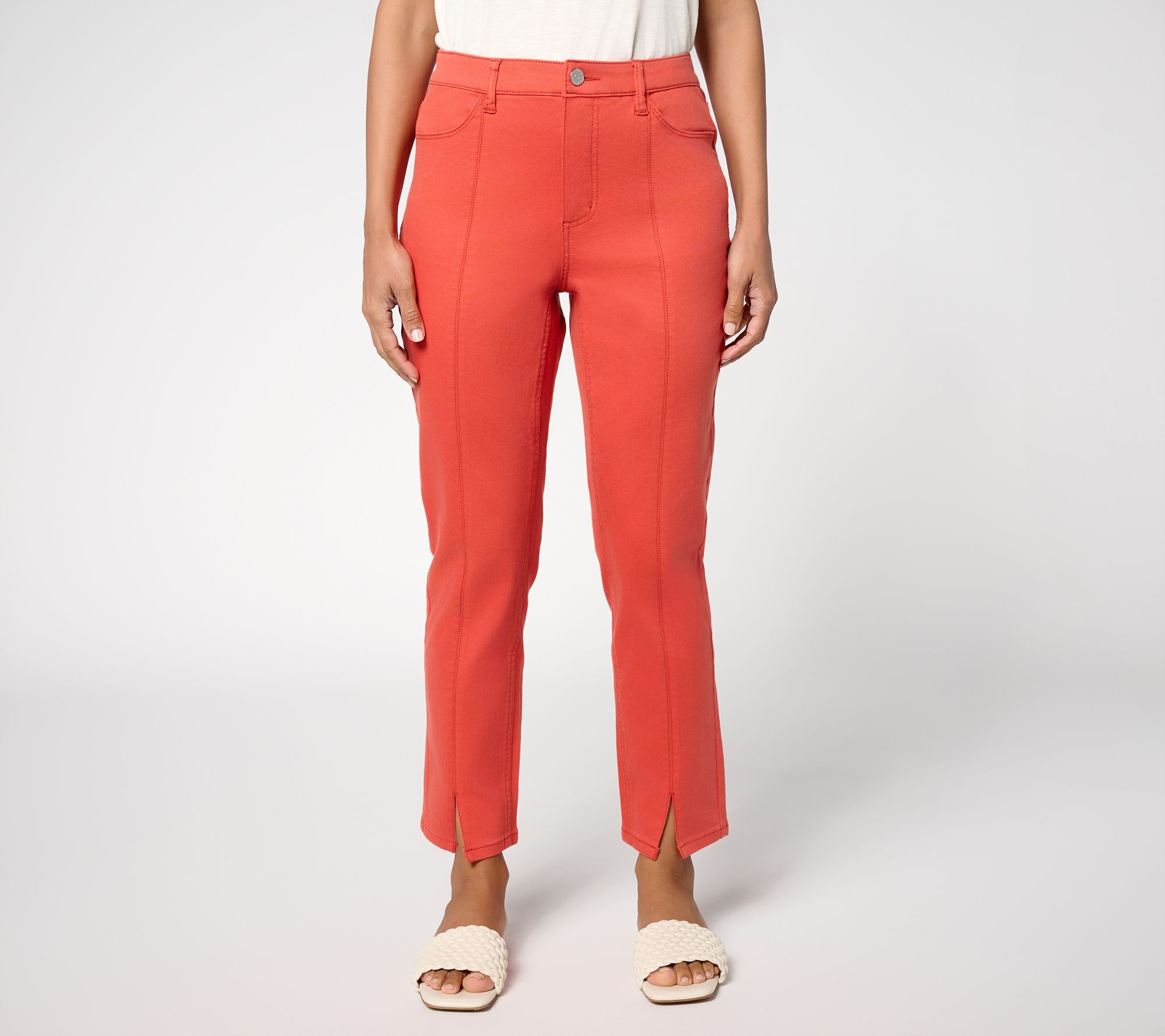 "As Is" Susan Graver Petite Stretch Denim Ankle Jean with Front Slit