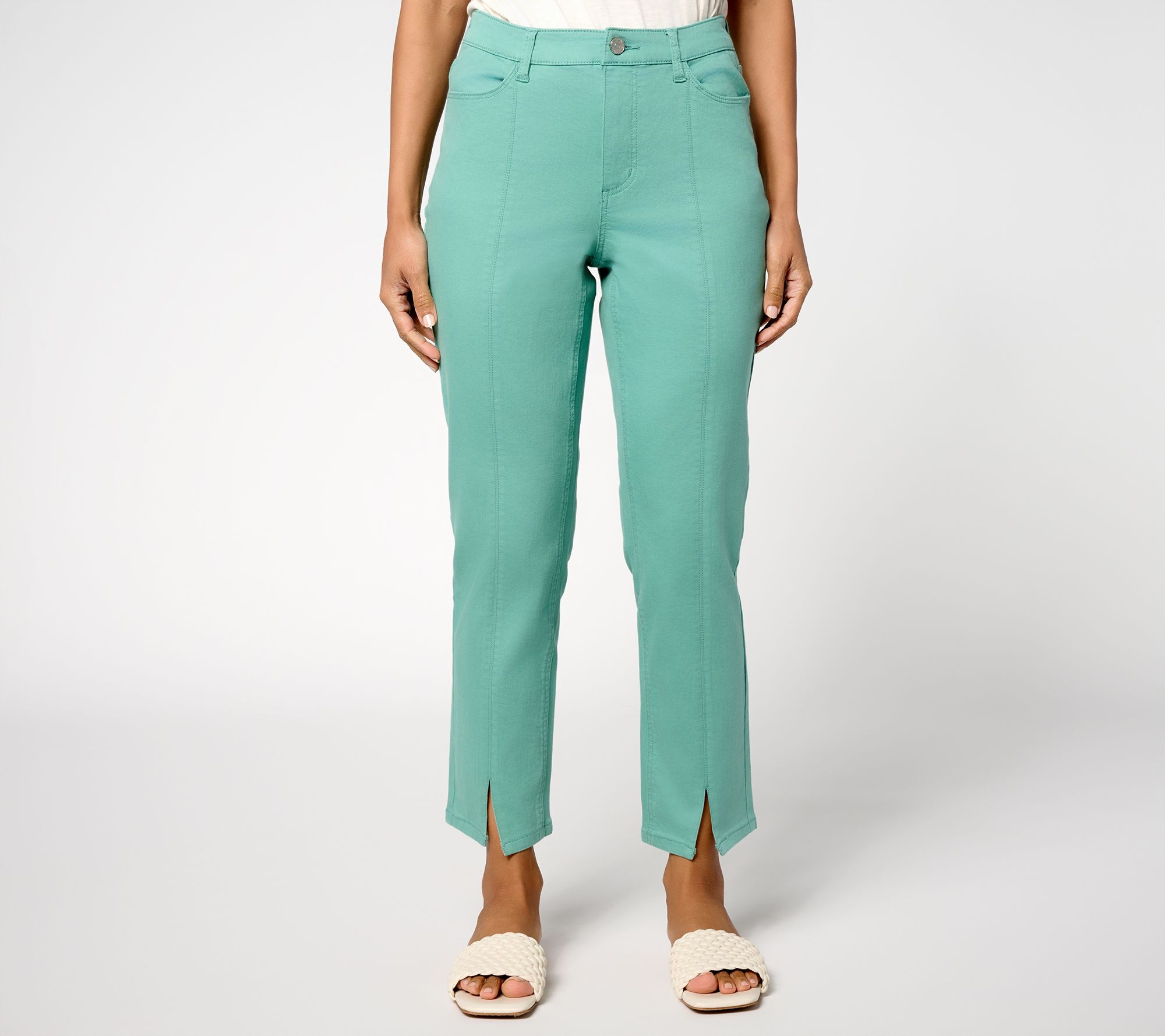 "As Is" Susan Graver Petite Stretch Denim Ankle Jean with Front Slit