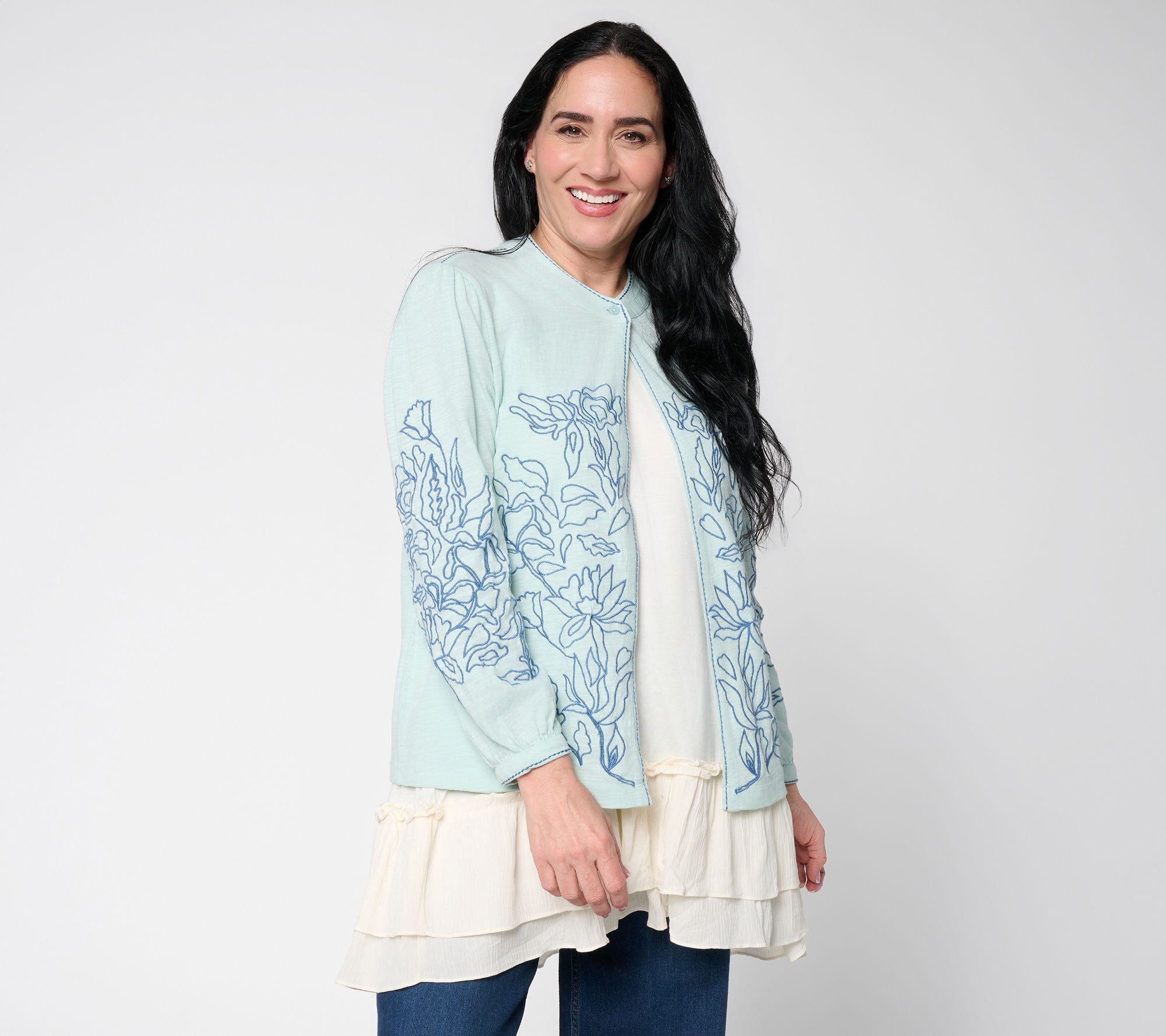 LOGO Lavish by Lori Goldstein 100% Cotton Embroidered Cardigan