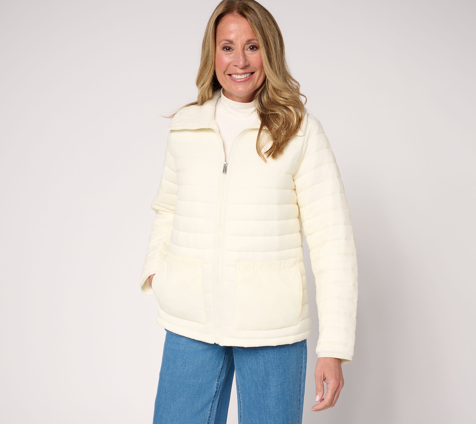 "As Is" Susan Graver Quilted Jacket with Cable Knit Trim