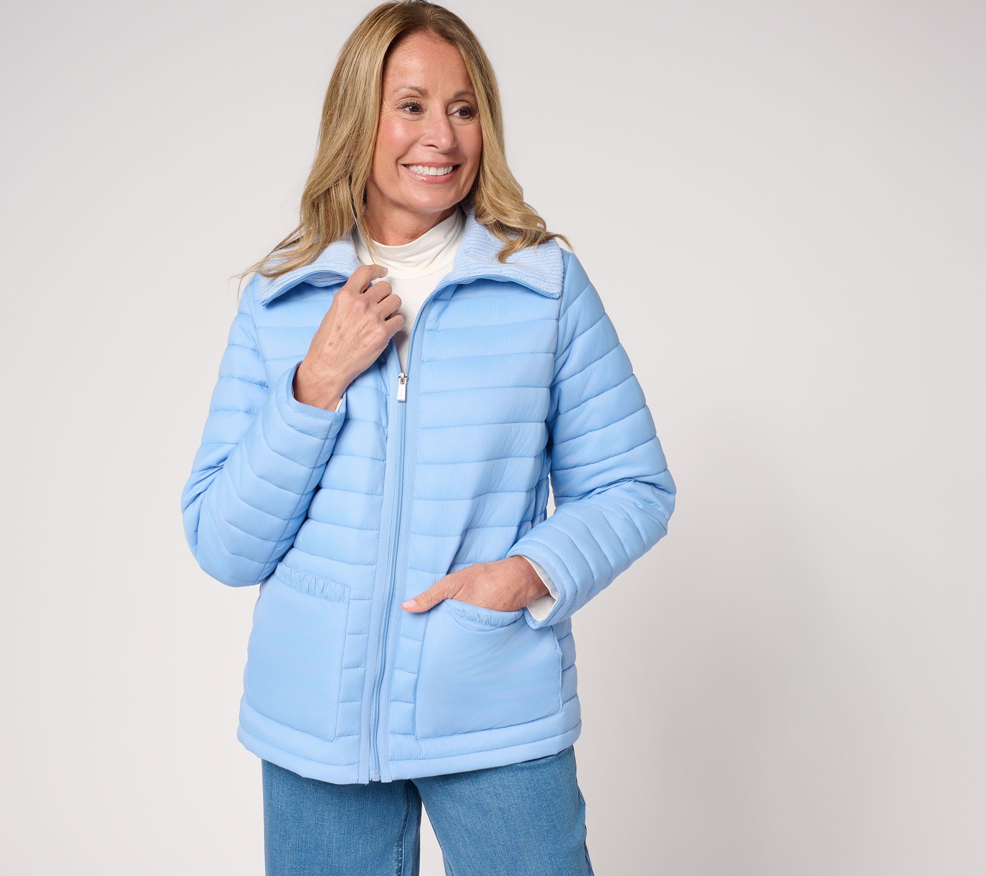 "As Is" Susan Graver Quilted Jacket with Cable Knit Trim