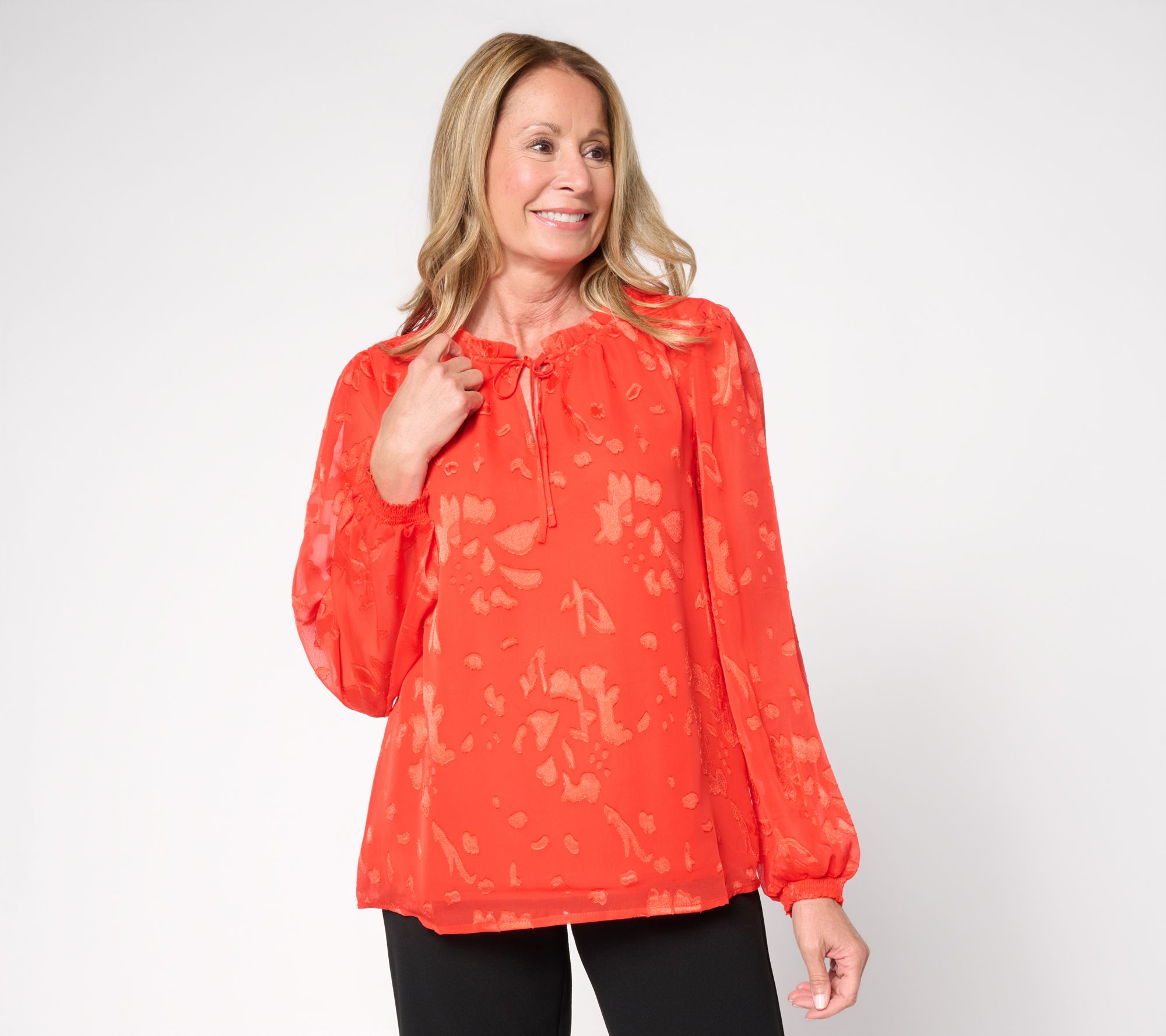 "As Is" nicole by Nicole Miller Burn Out Chiffon w/Knit Tank Blouse