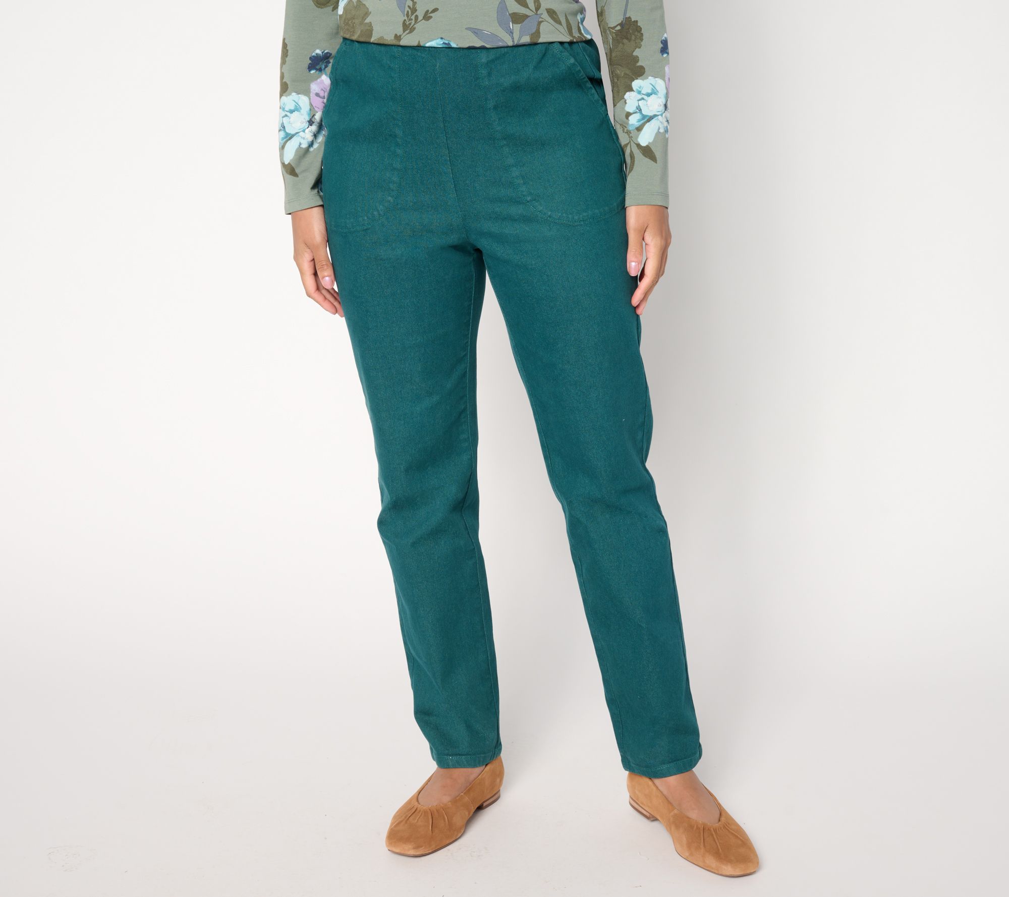 "As Is" Denim & Co. Regular Flat Front Side Pocket Pants