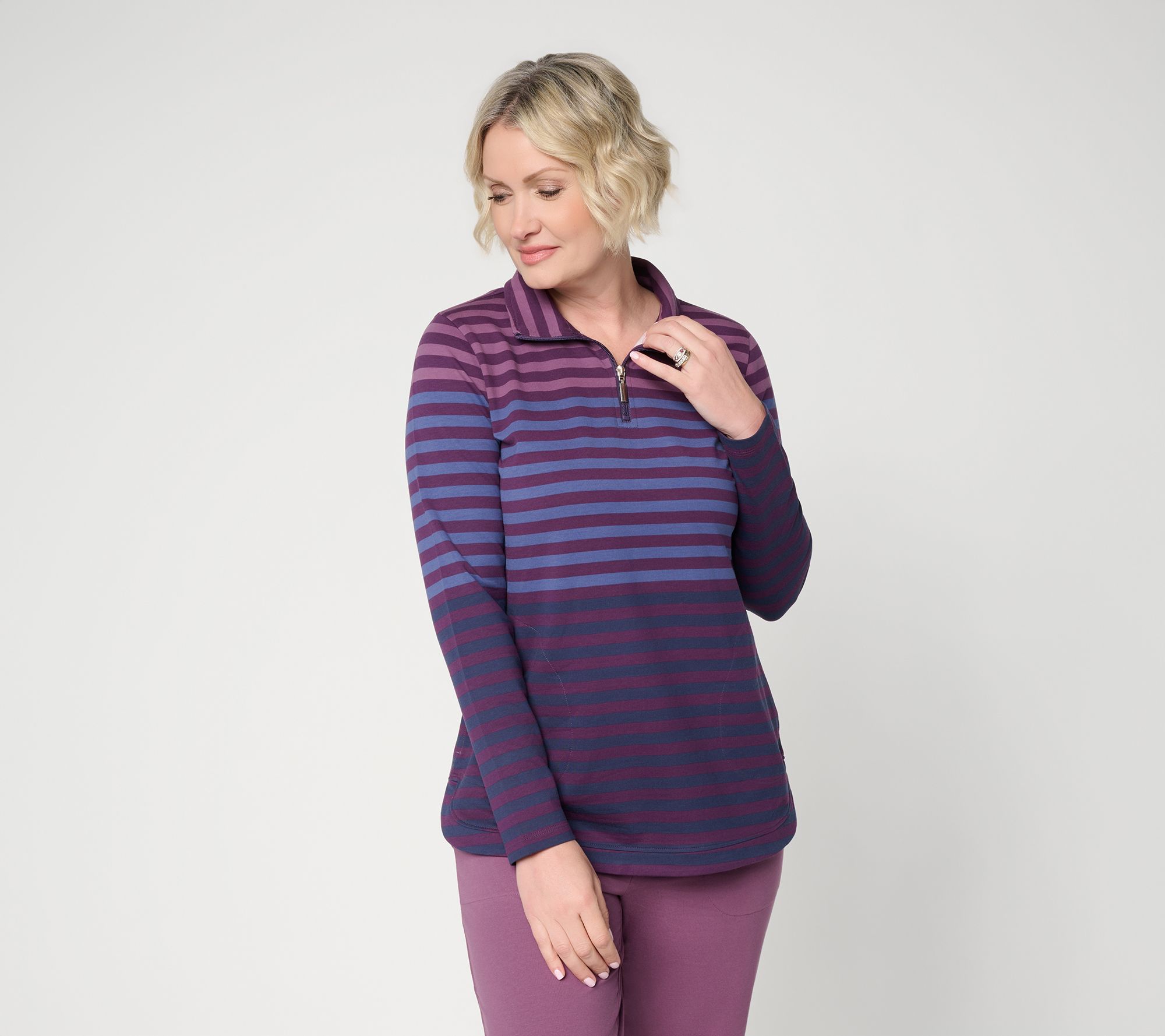 Denim & Co. Active Petite Striped French Terry Tunic