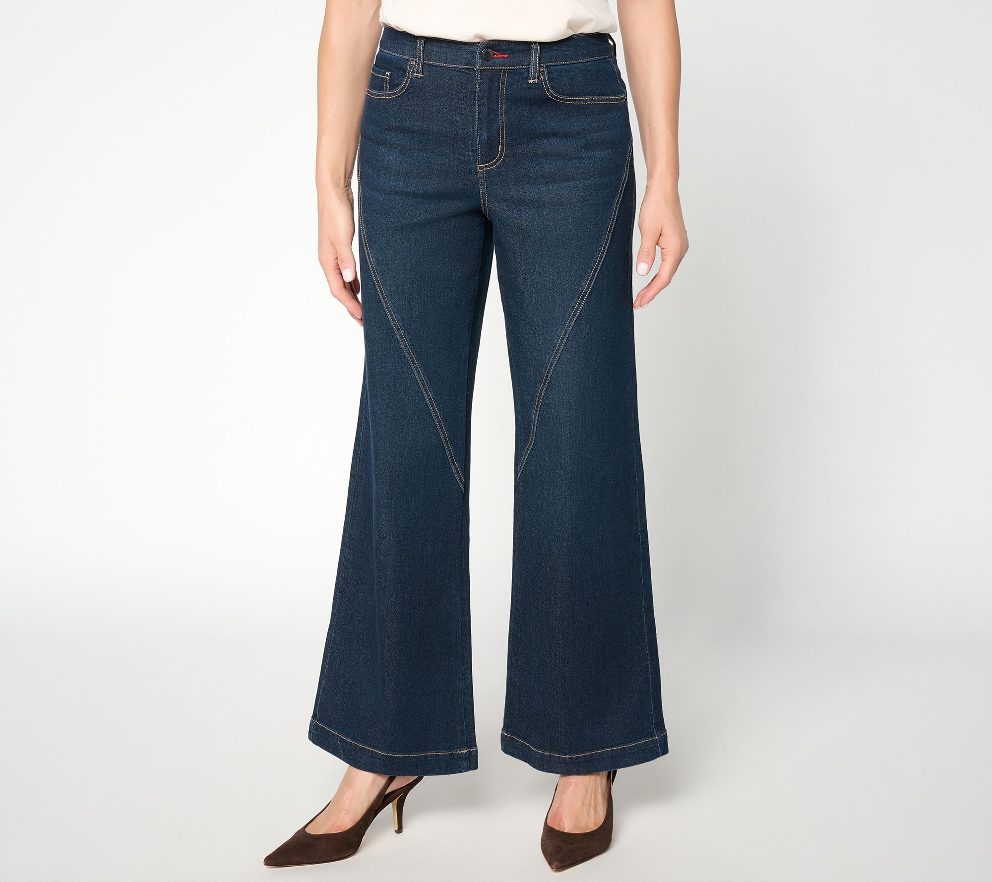 Peace Love World Petite Seamed Wide Leg Full Length Jeans