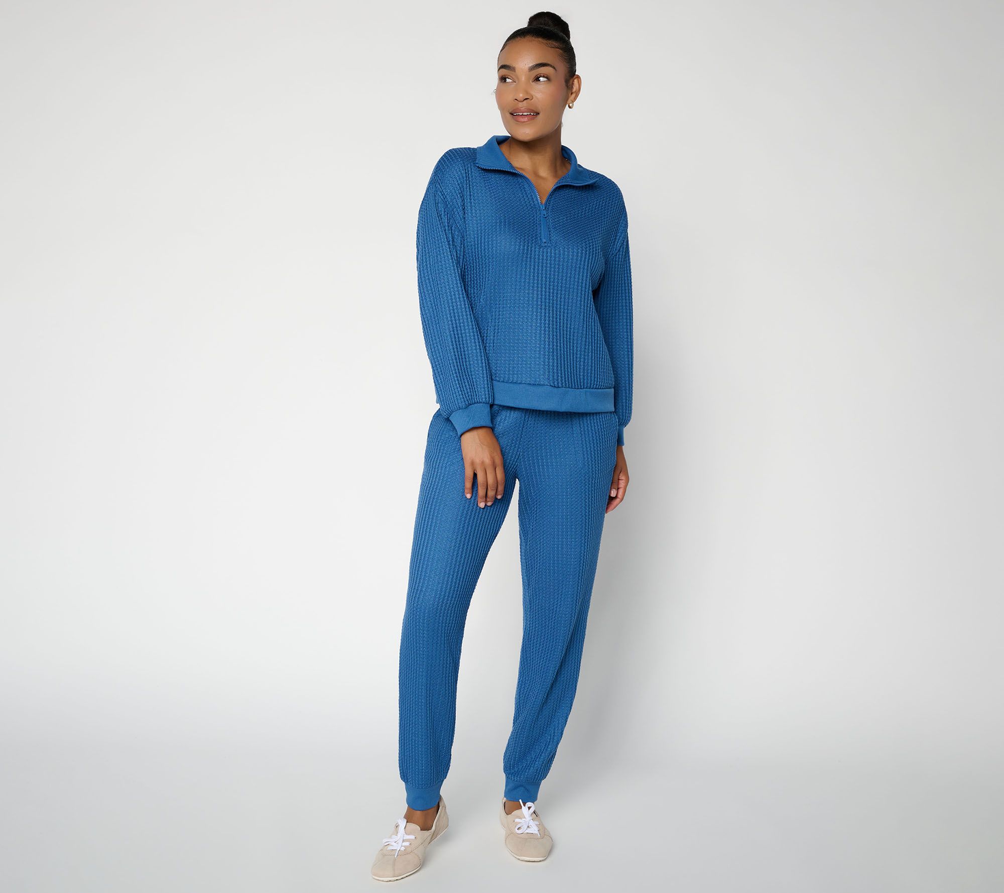 MUK LUKS Petite Waffle Quarter Zip & Jogger Set