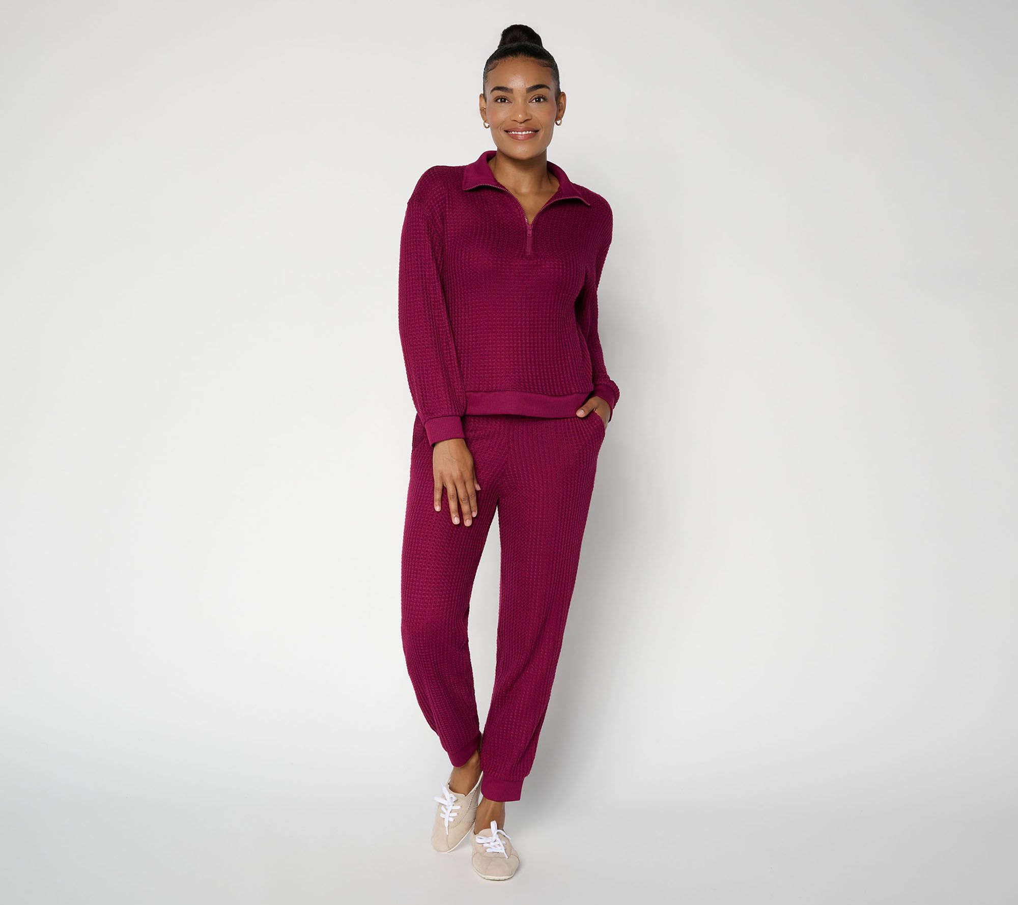 MUK LUKS Petite Waffle Quarter Zip & Jogger Set