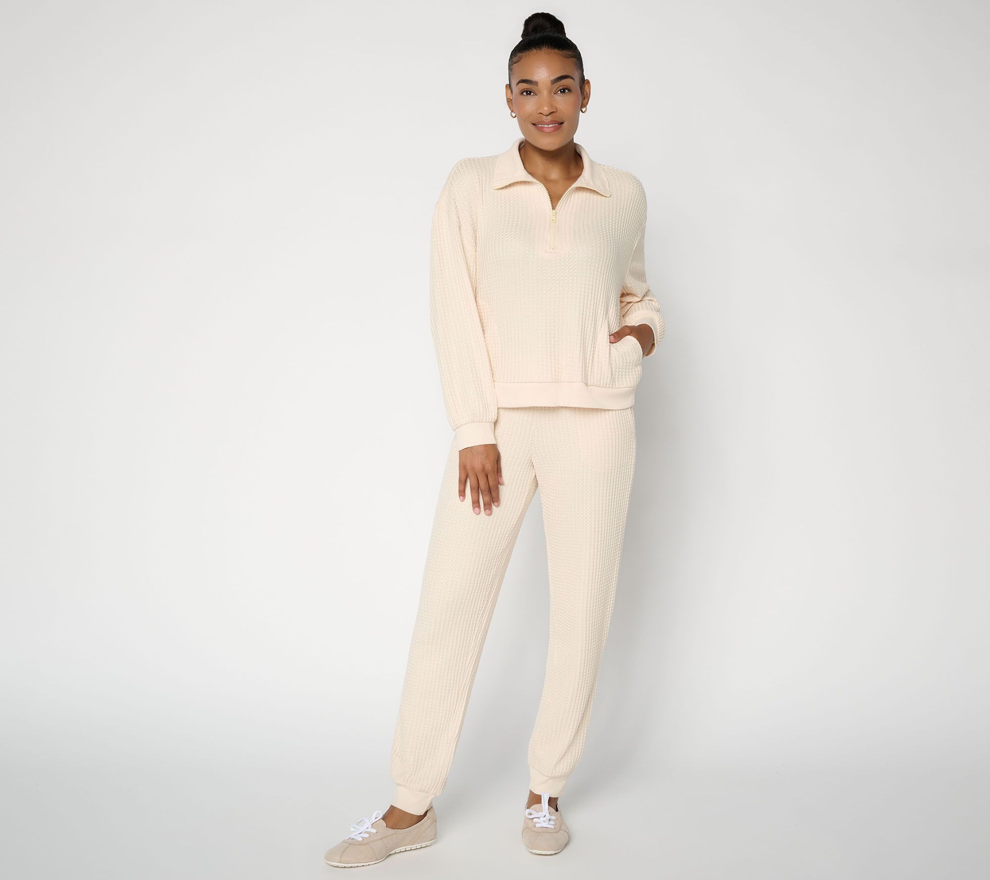 MUK LUKS Petite Waffle Quarter Zip & Jogger Set