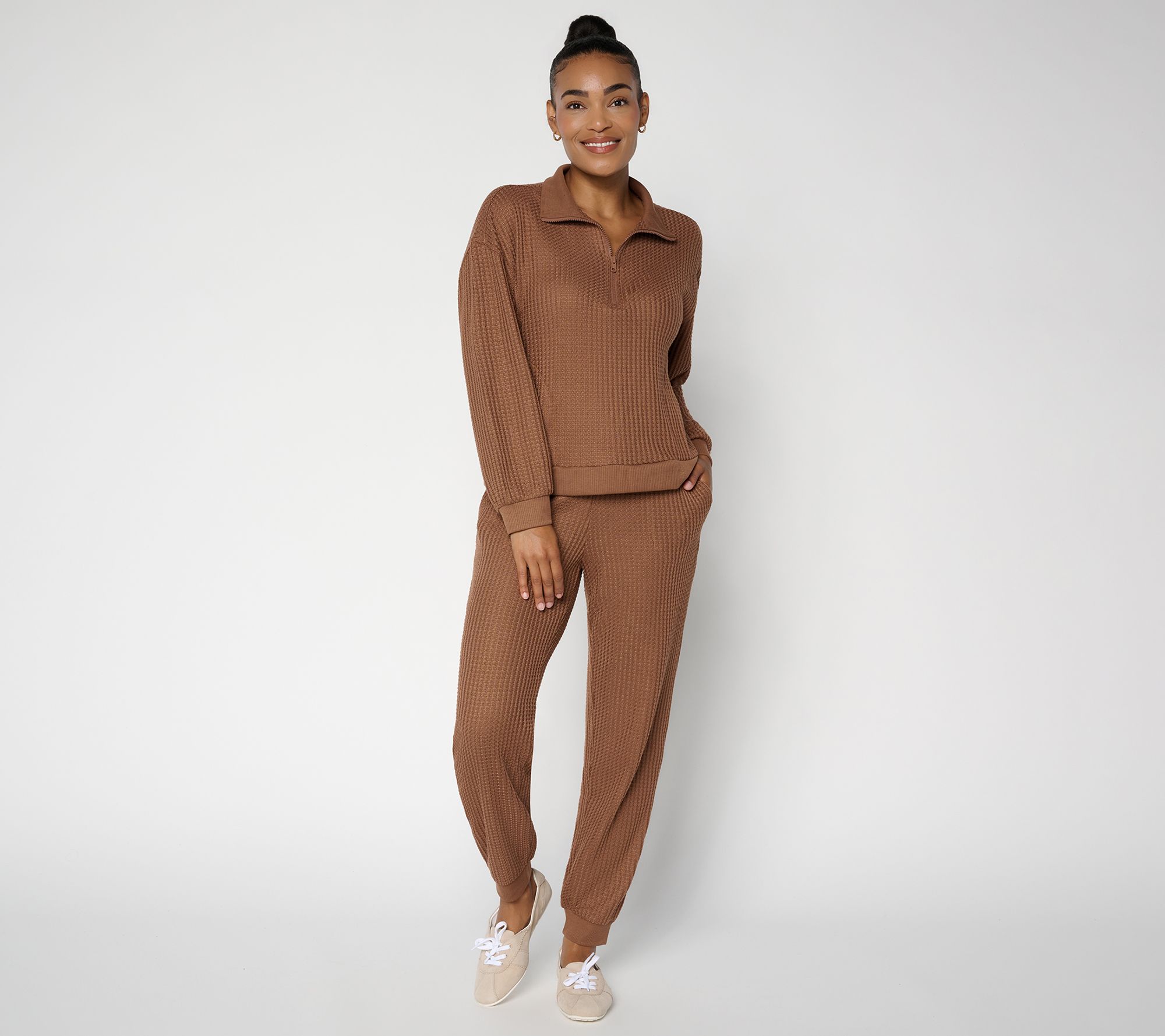 MUK LUKS Petite Waffle Quarter Zip & Jogger Set