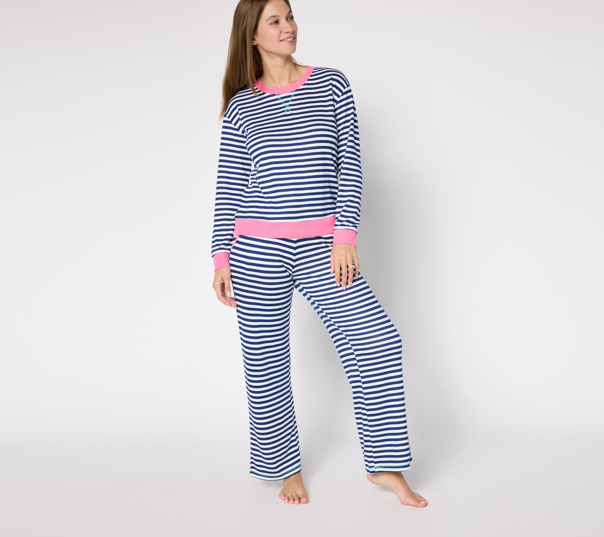 "As Is" MUK LUKS Butter Knit Striped Lounge Set
