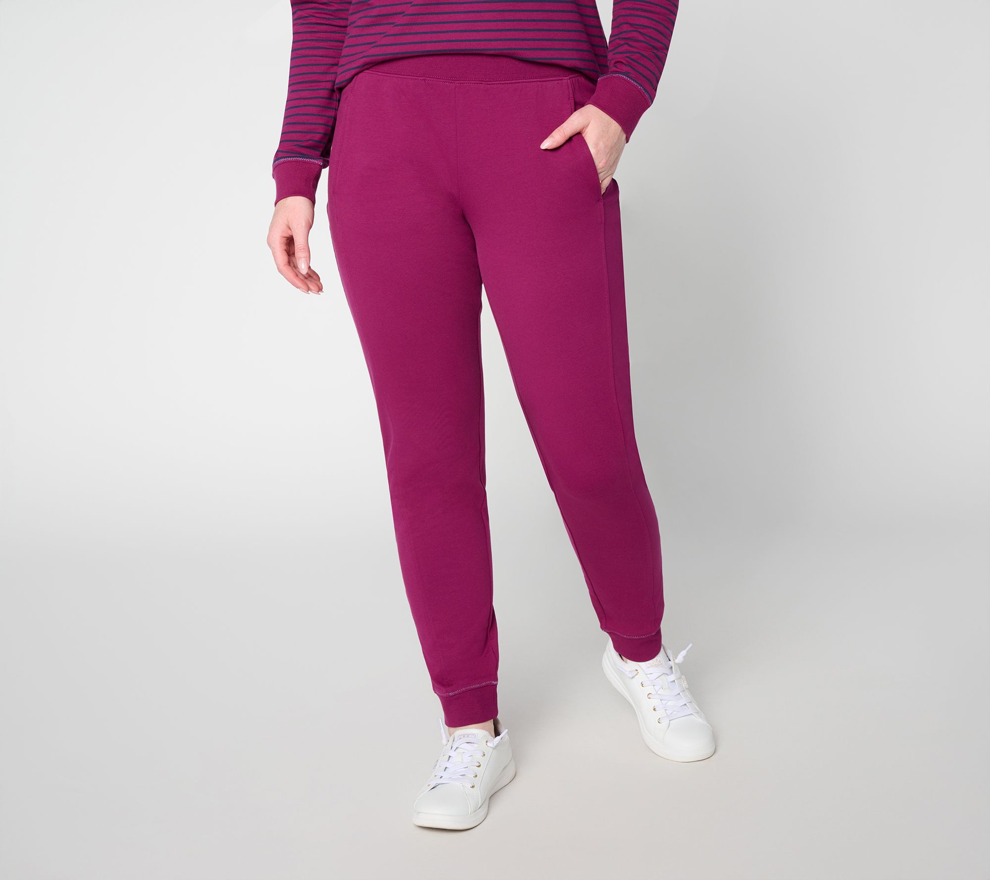 Denim & Co. Active Petite French Terry Joggers with Zip Zag Stitch