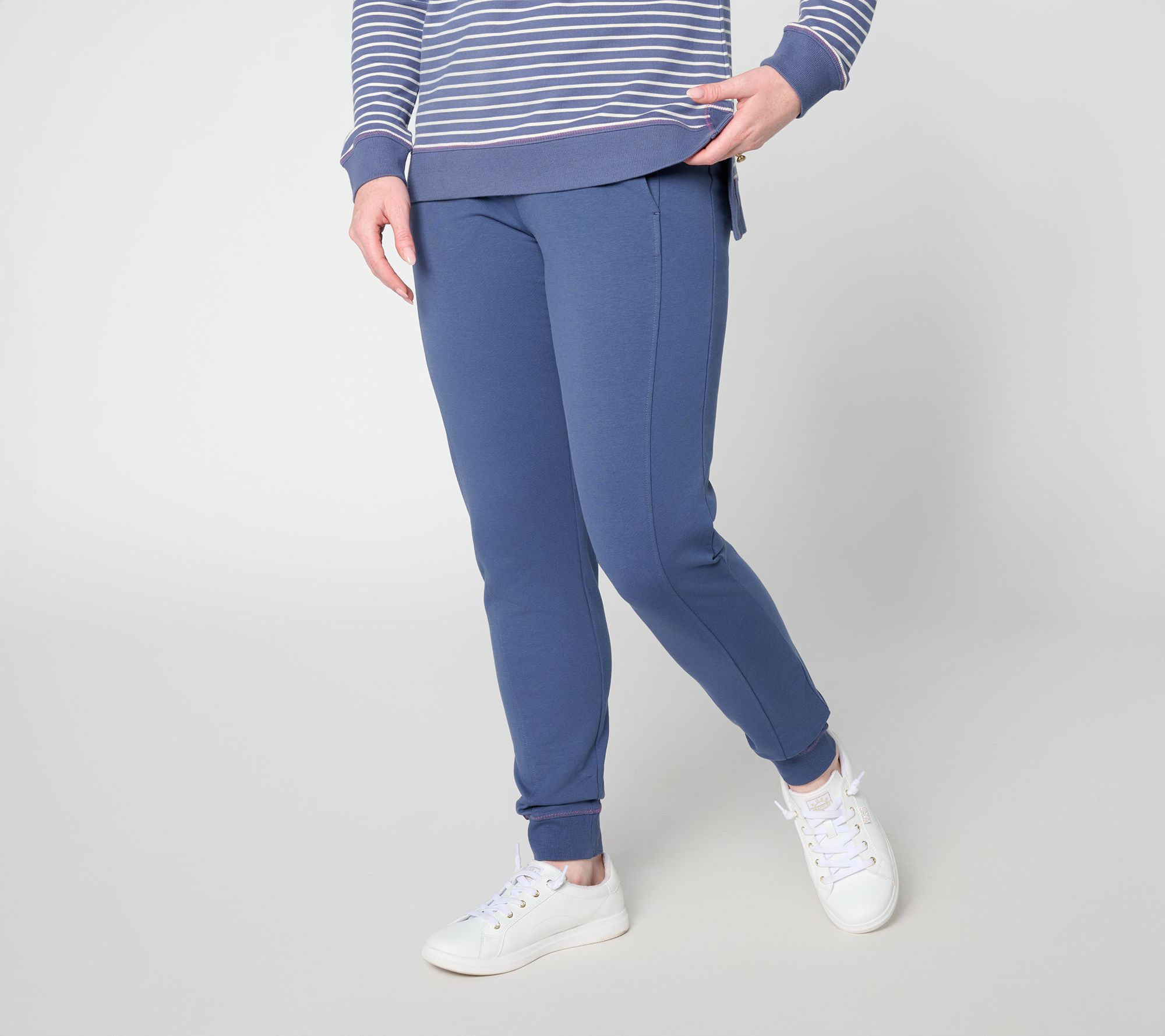 Denim & Co. Active Petite French Terry Joggers with Zip Zag Stitch