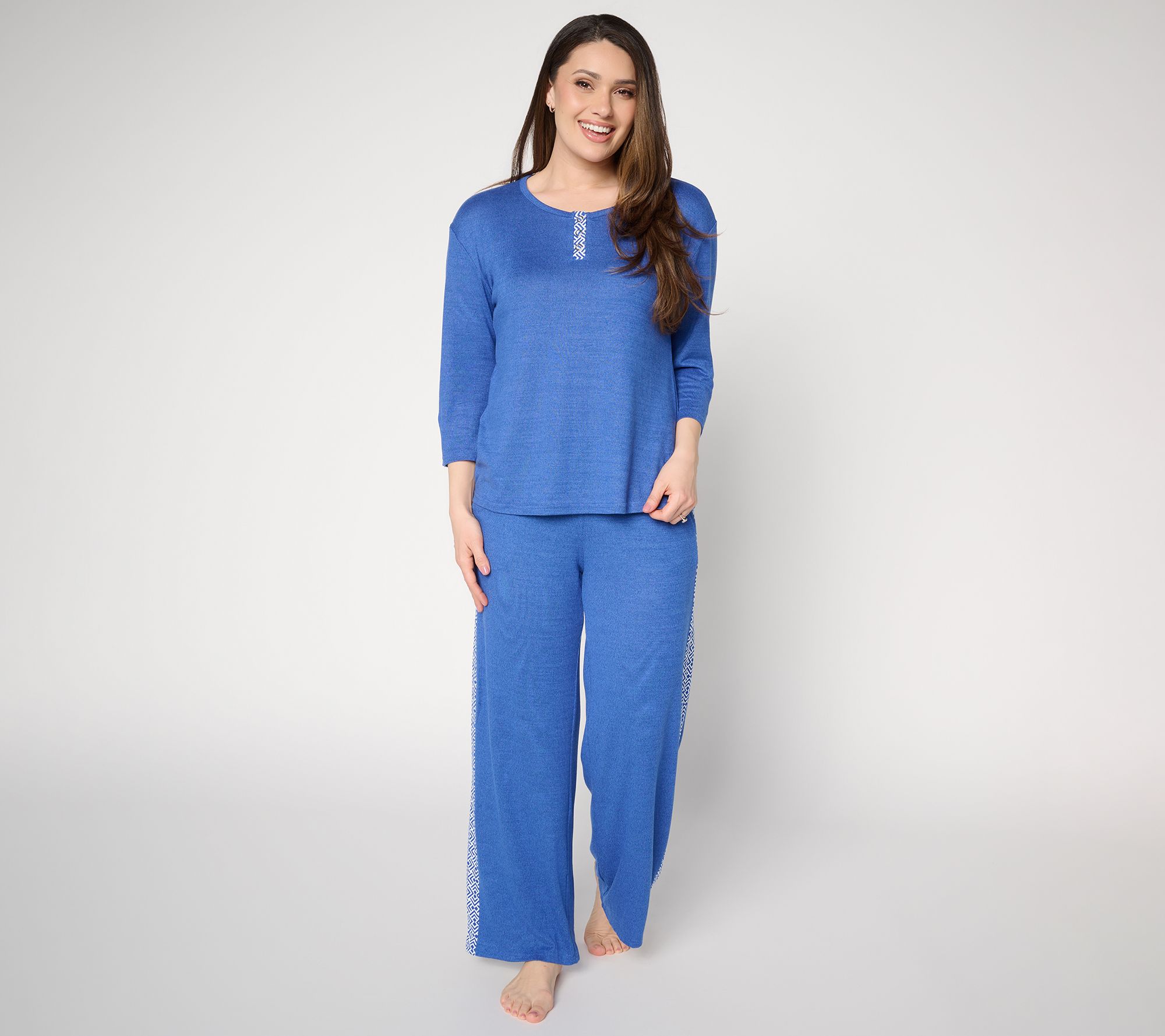 "As Is" MUK LUKS 3/4 Sleeve Henley with Contrast Panel Pant