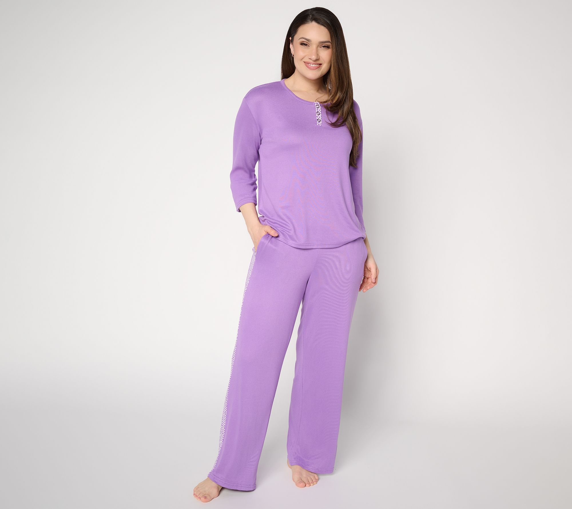 "As Is" MUK LUKS 3/4 Sleeve Henley with Contrast Panel Pant