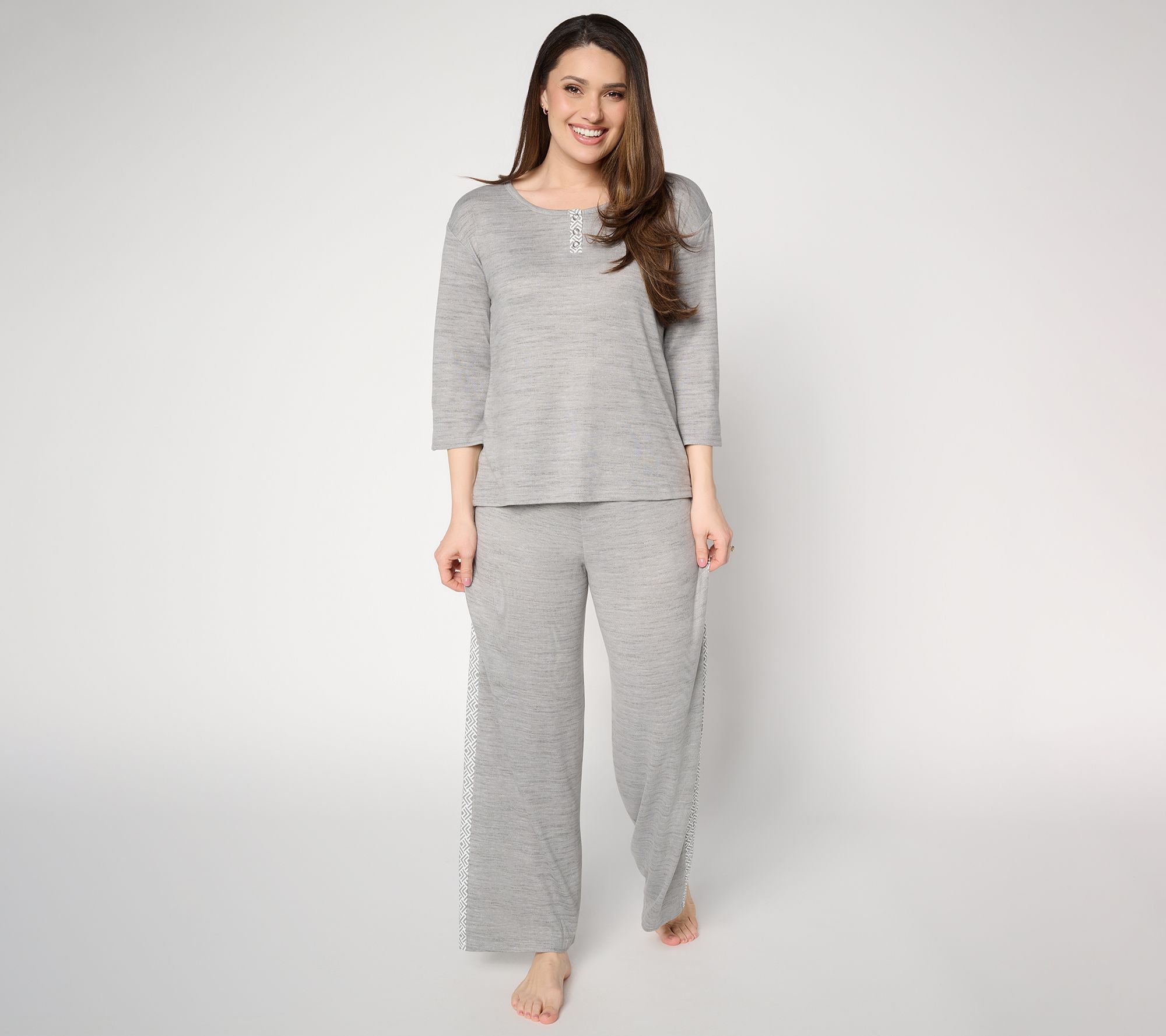 "As Is" MUK LUKS 3/4 Sleeve Henley with Contrast Panel Pant