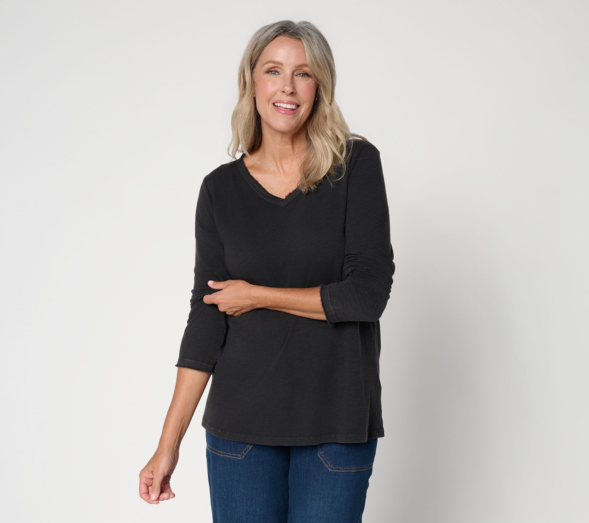 LOGO Principles by Lori Goldstein Cotton Washed V-Neck Tee