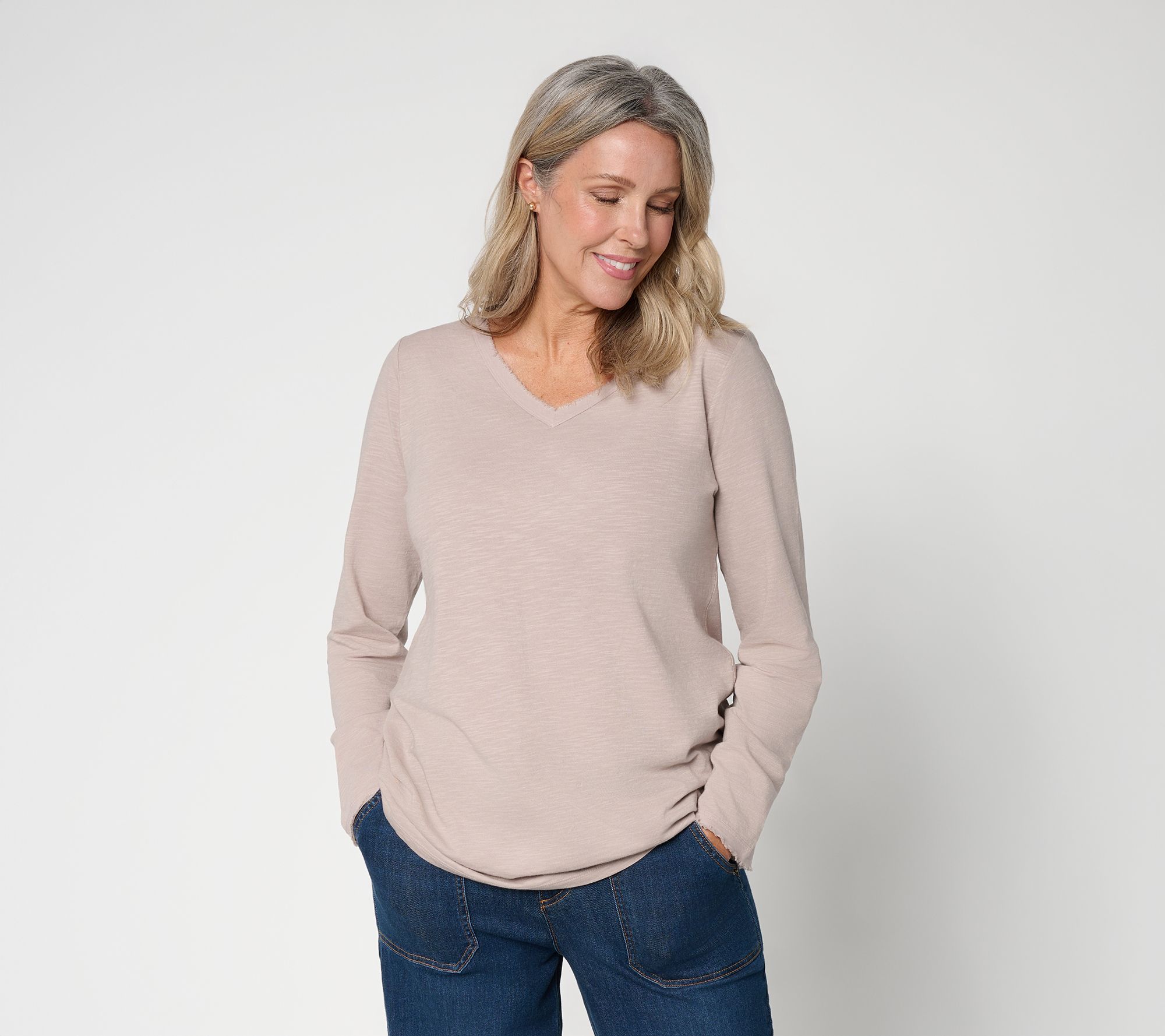 LOGO Principles by Lori Goldstein Cotton Washed V-Neck Tee