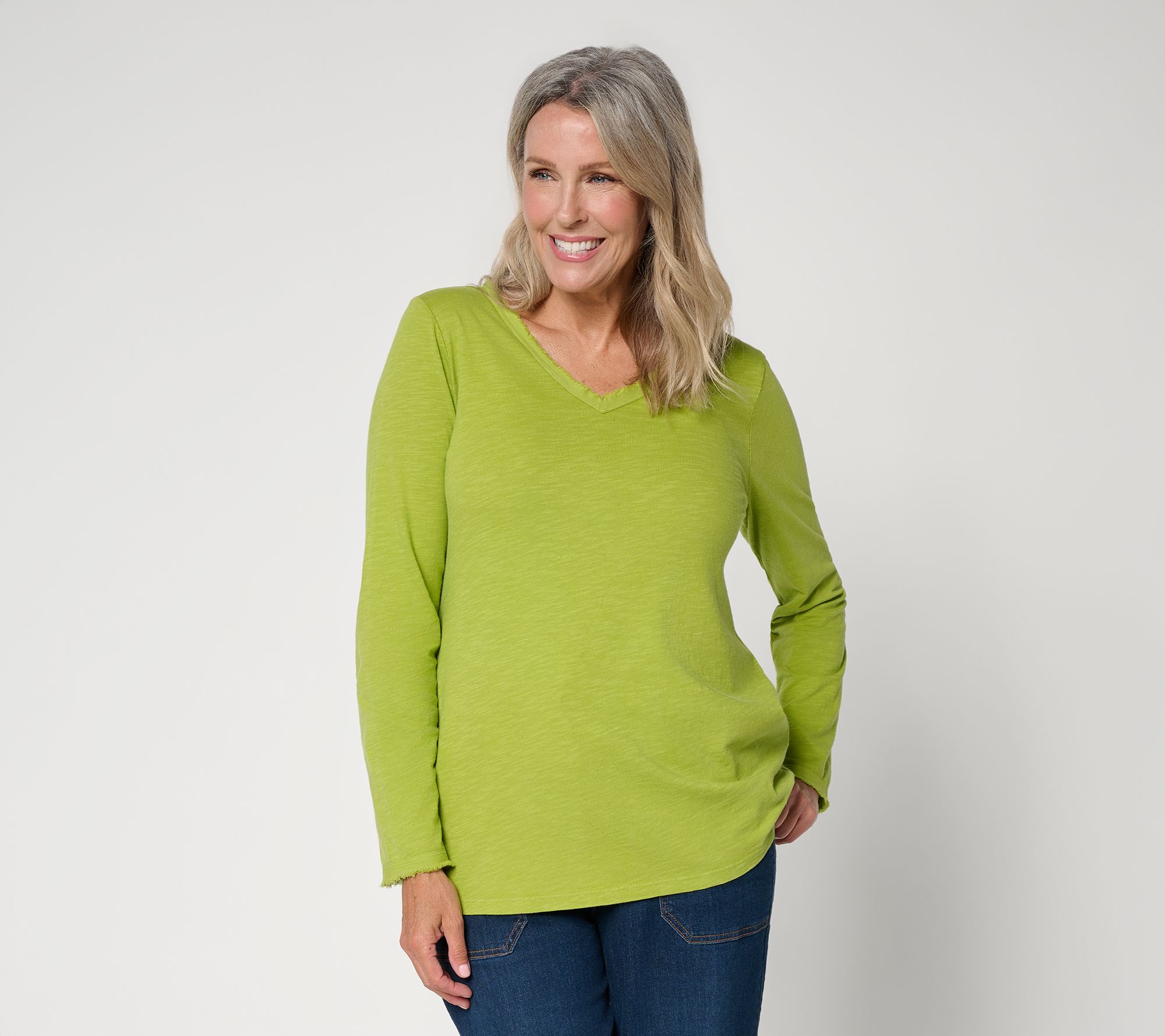 LOGO Principles by Lori Goldstein Cotton Washed V-Neck Tee