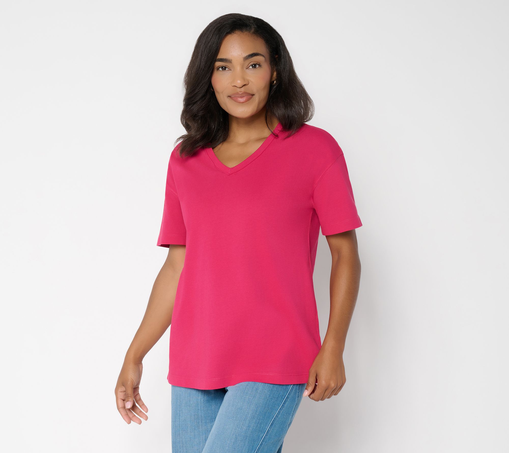  LOGO by Lori Goldstein 100% Cotton V-Neck Everyday Tee