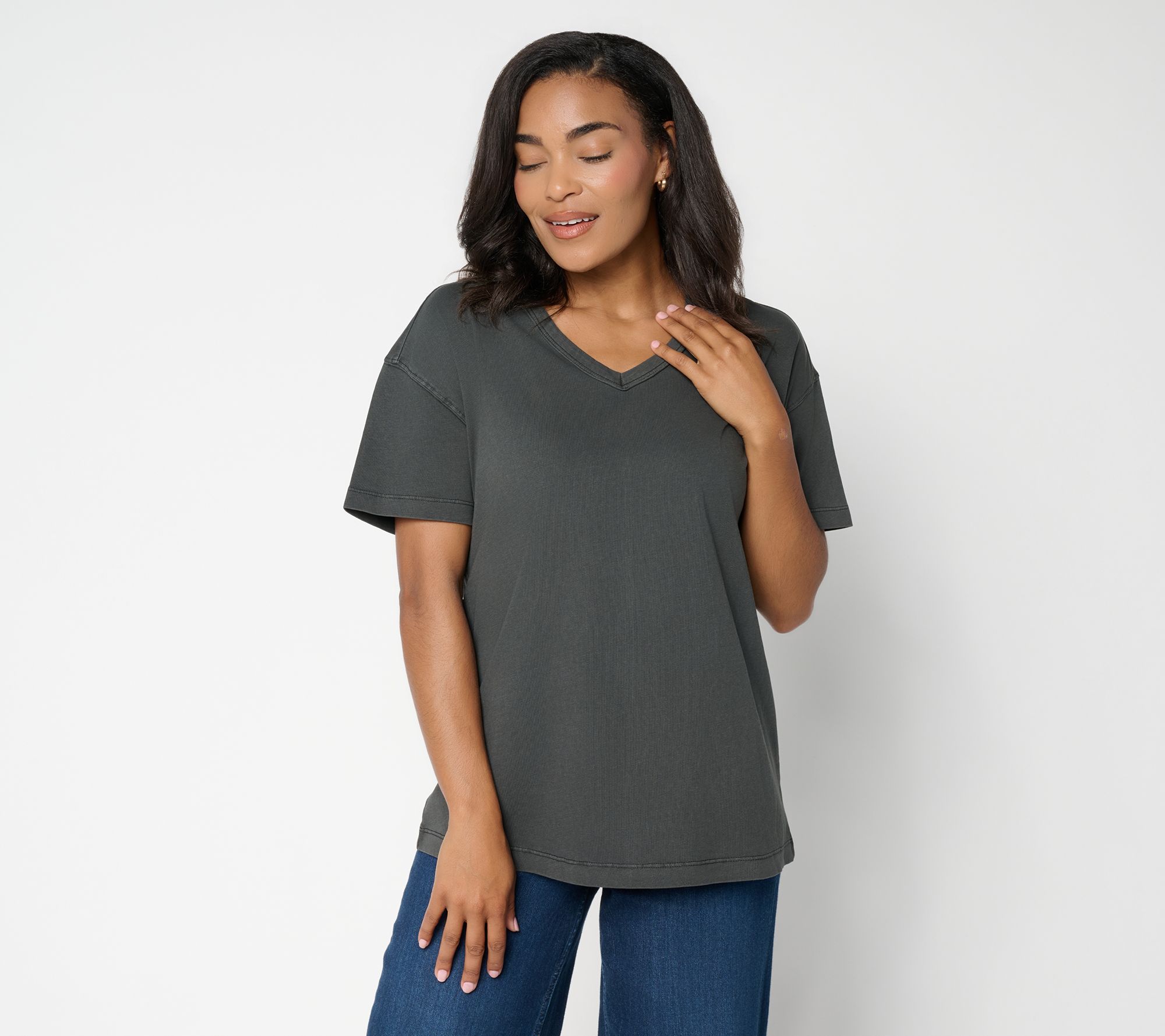 LOGO by Lori Goldstein 100% Cotton V-Neck Everyday Tee