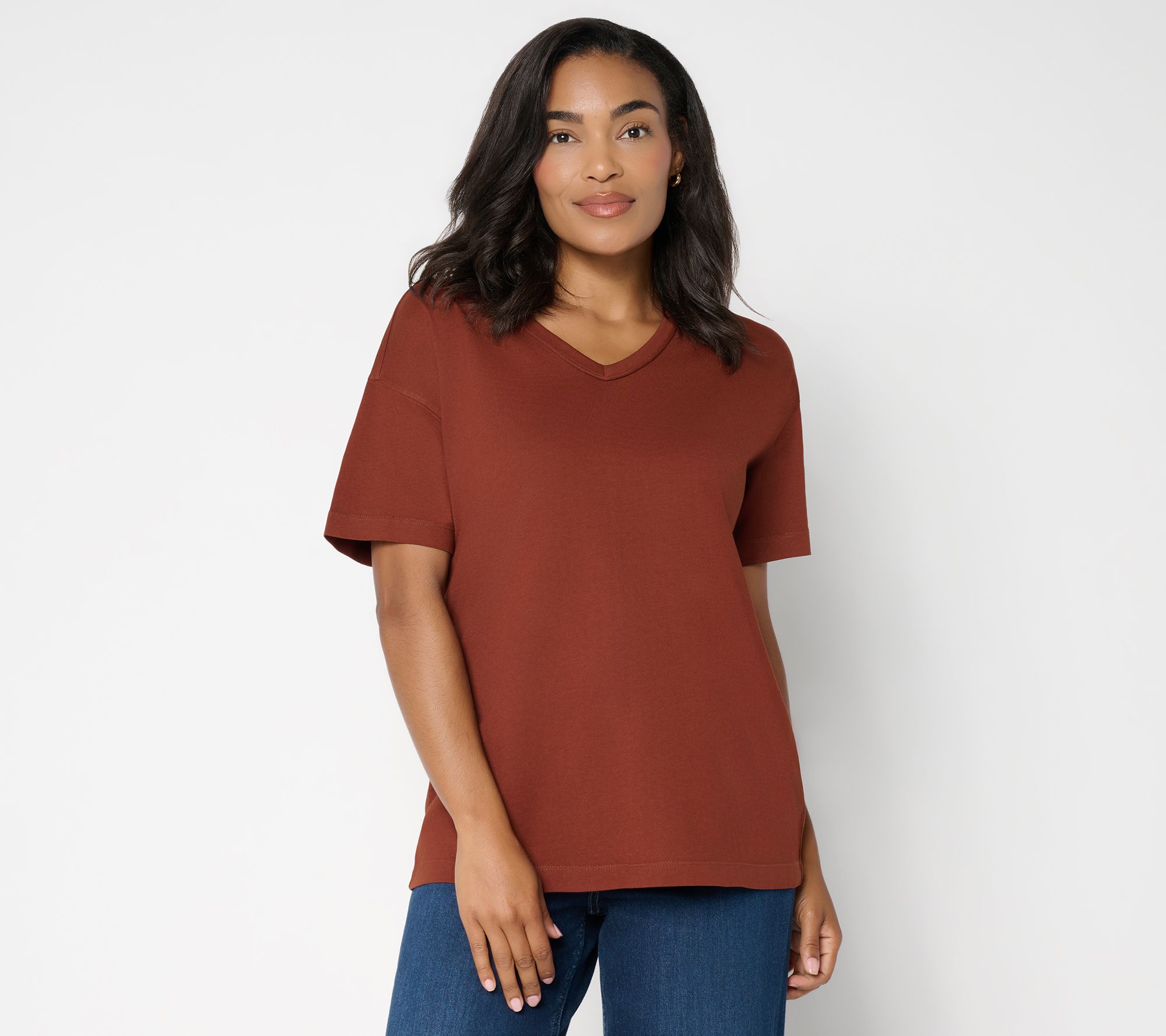 LOGO by Lori Goldstein 100% Cotton V-Neck Everyday Tee