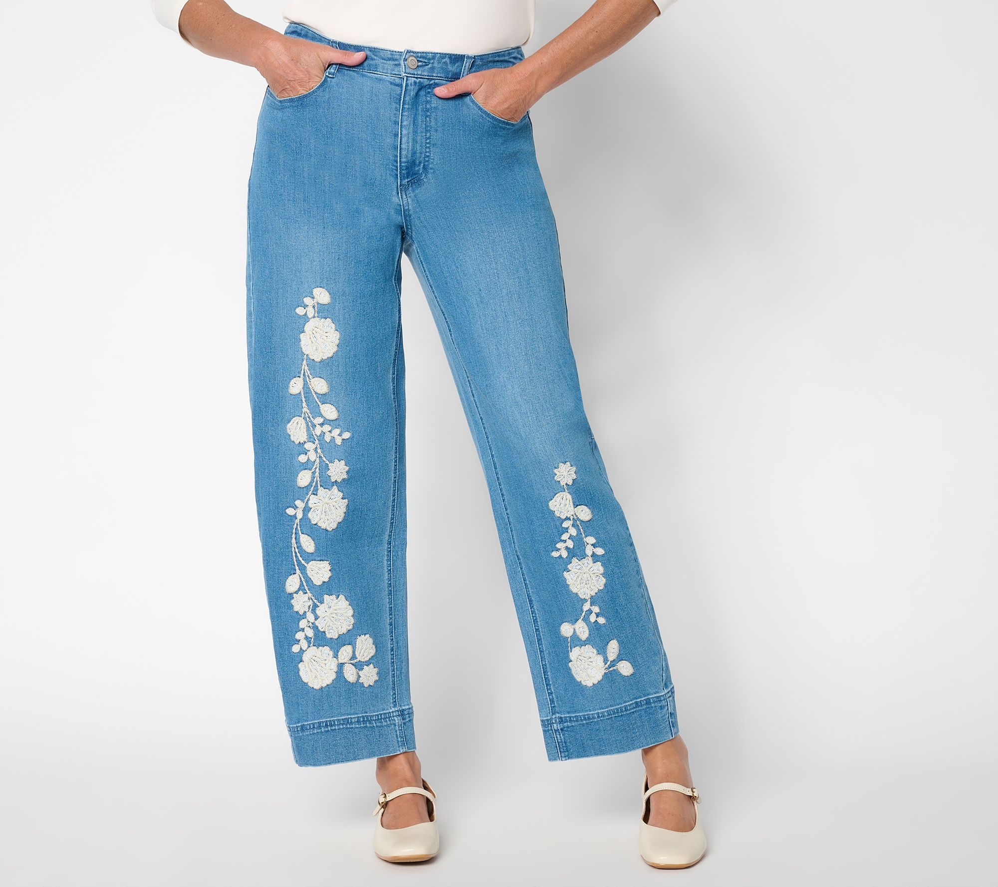  Susan Graver Petite Barely Barrel Embroidered Ankle Jean