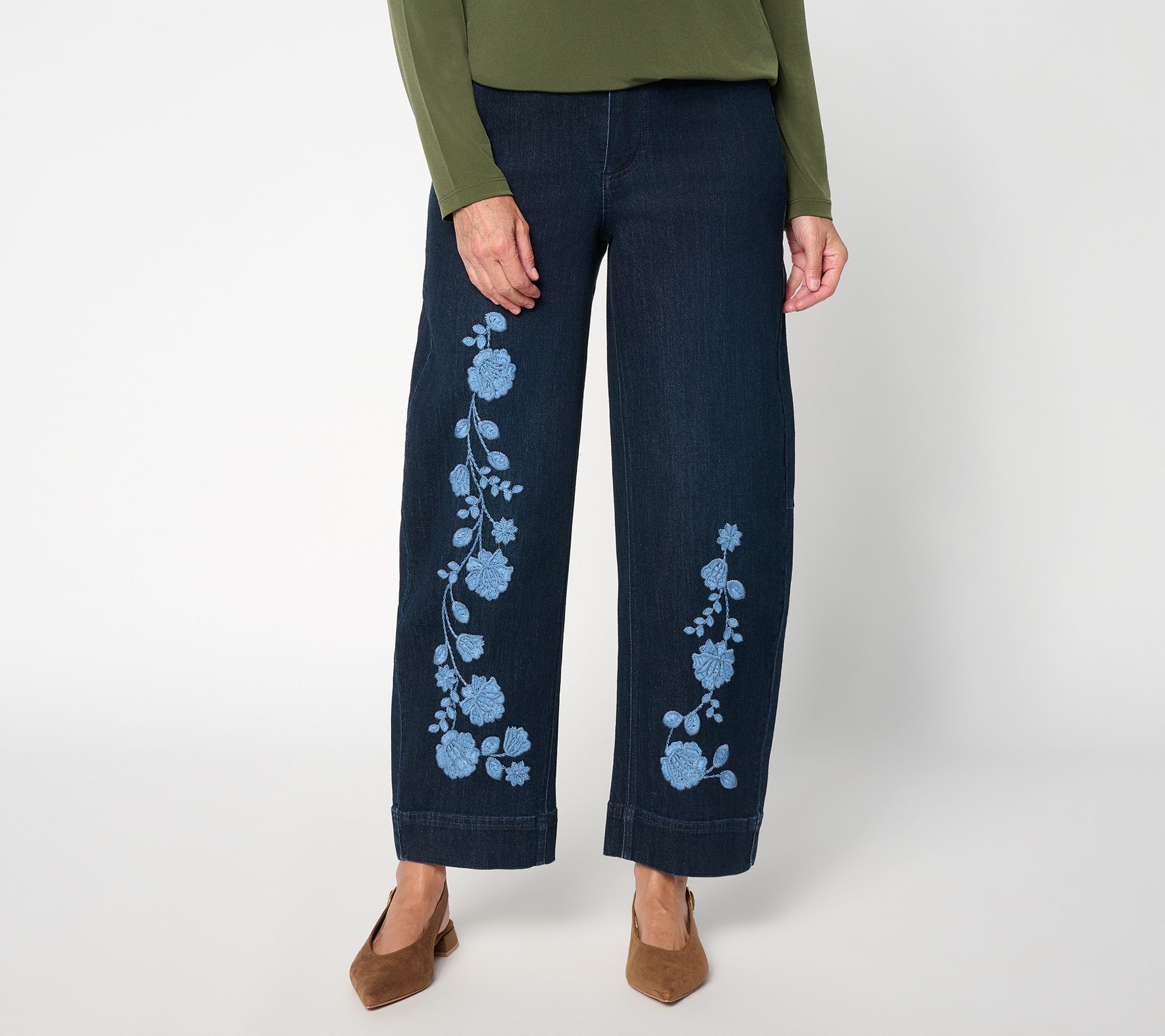 Susan Graver Petite Barely Barrel Embroidered Ankle Jean