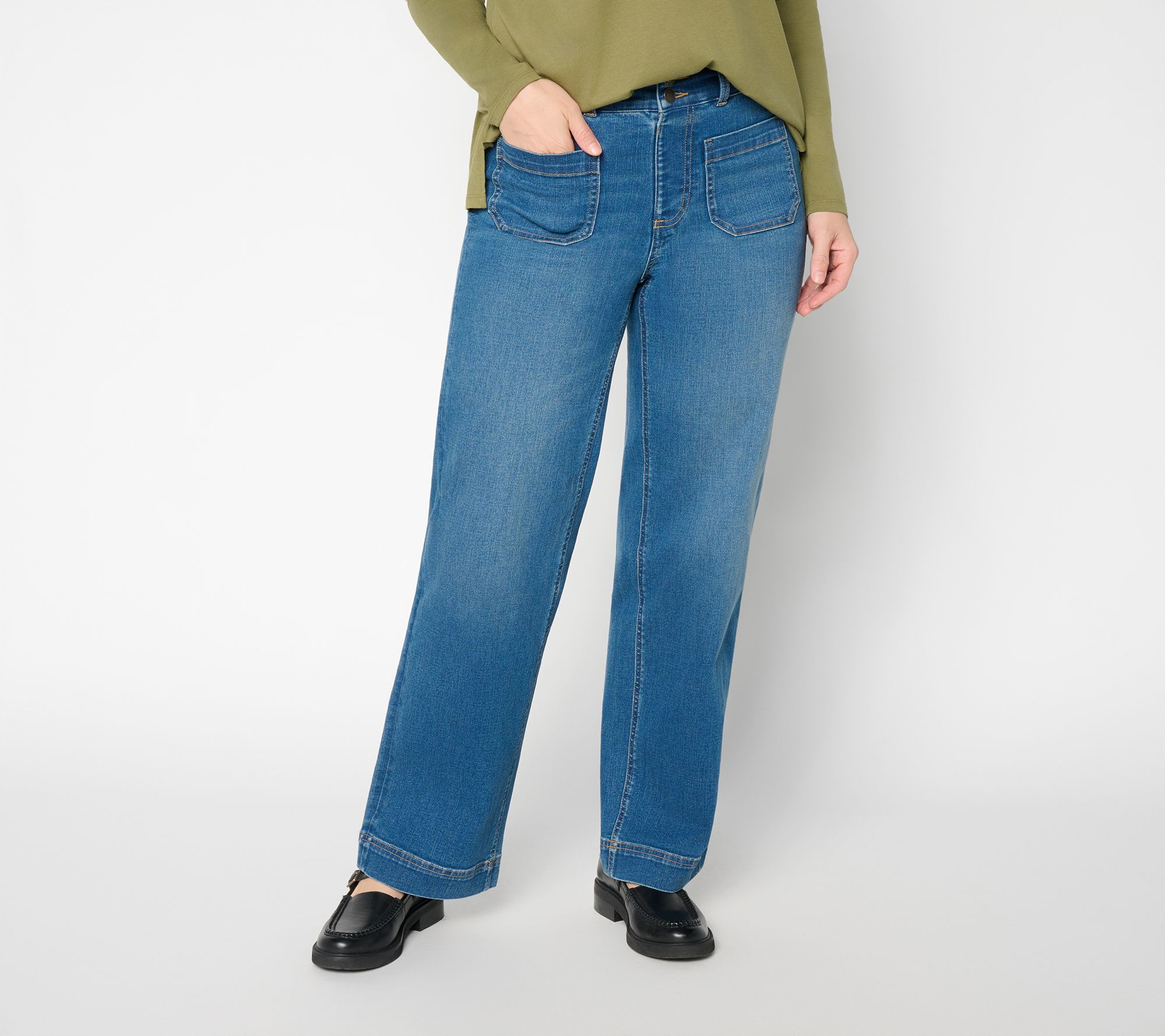 Denim & Co. Petite Indigo So Soft Denim Double Button Jeans