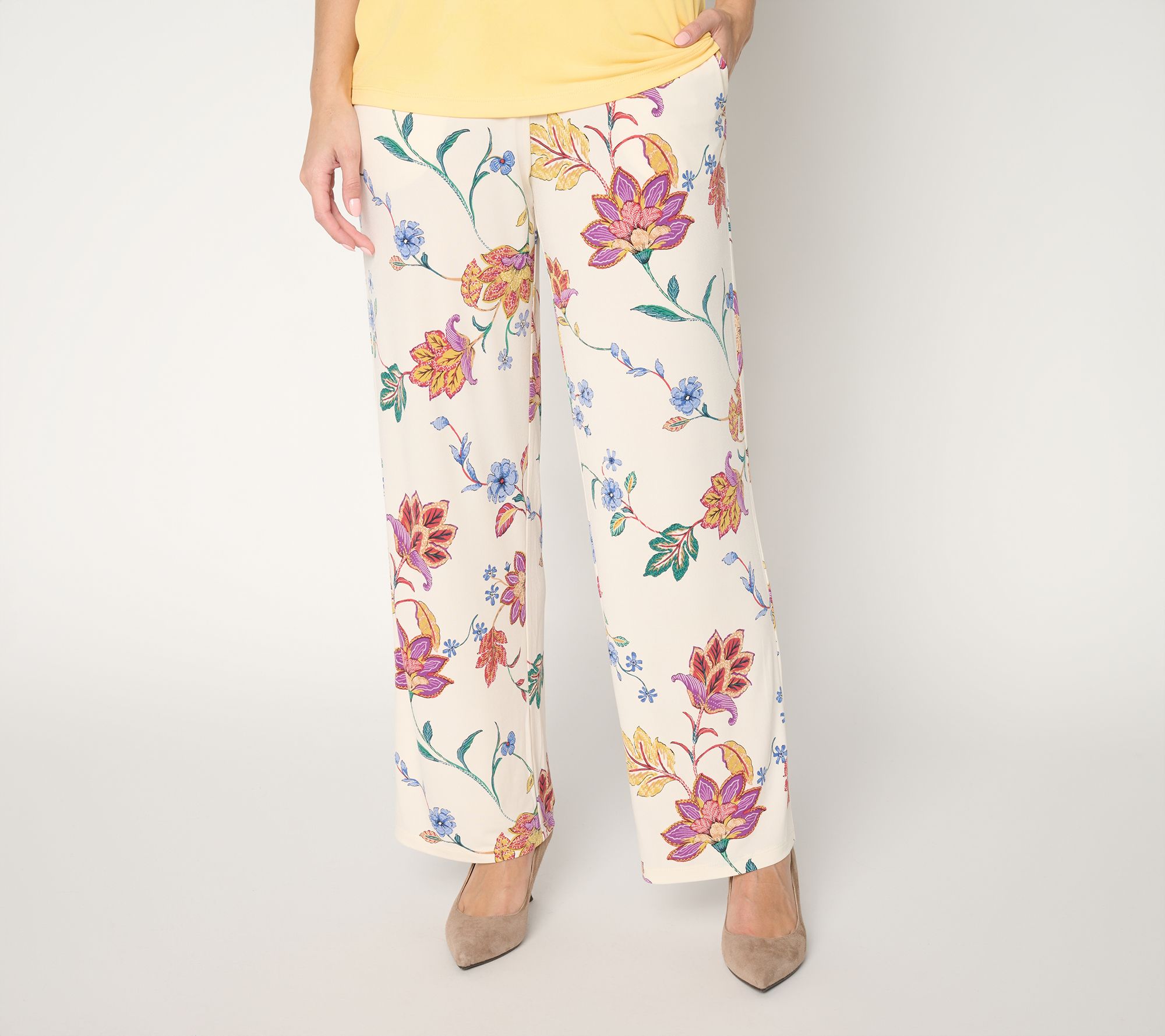 "As Is" Susan Graver Petite Printed Liquid Knit Wide-Leg Pull-On Pant