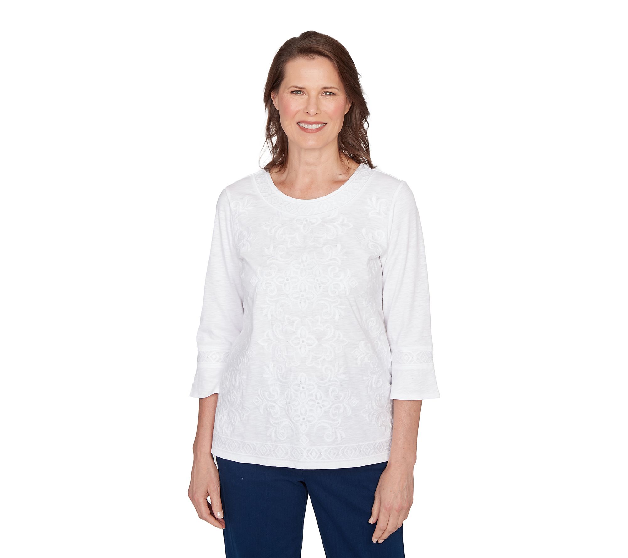Alfred Dunner Petite Medallion Embroidered Top