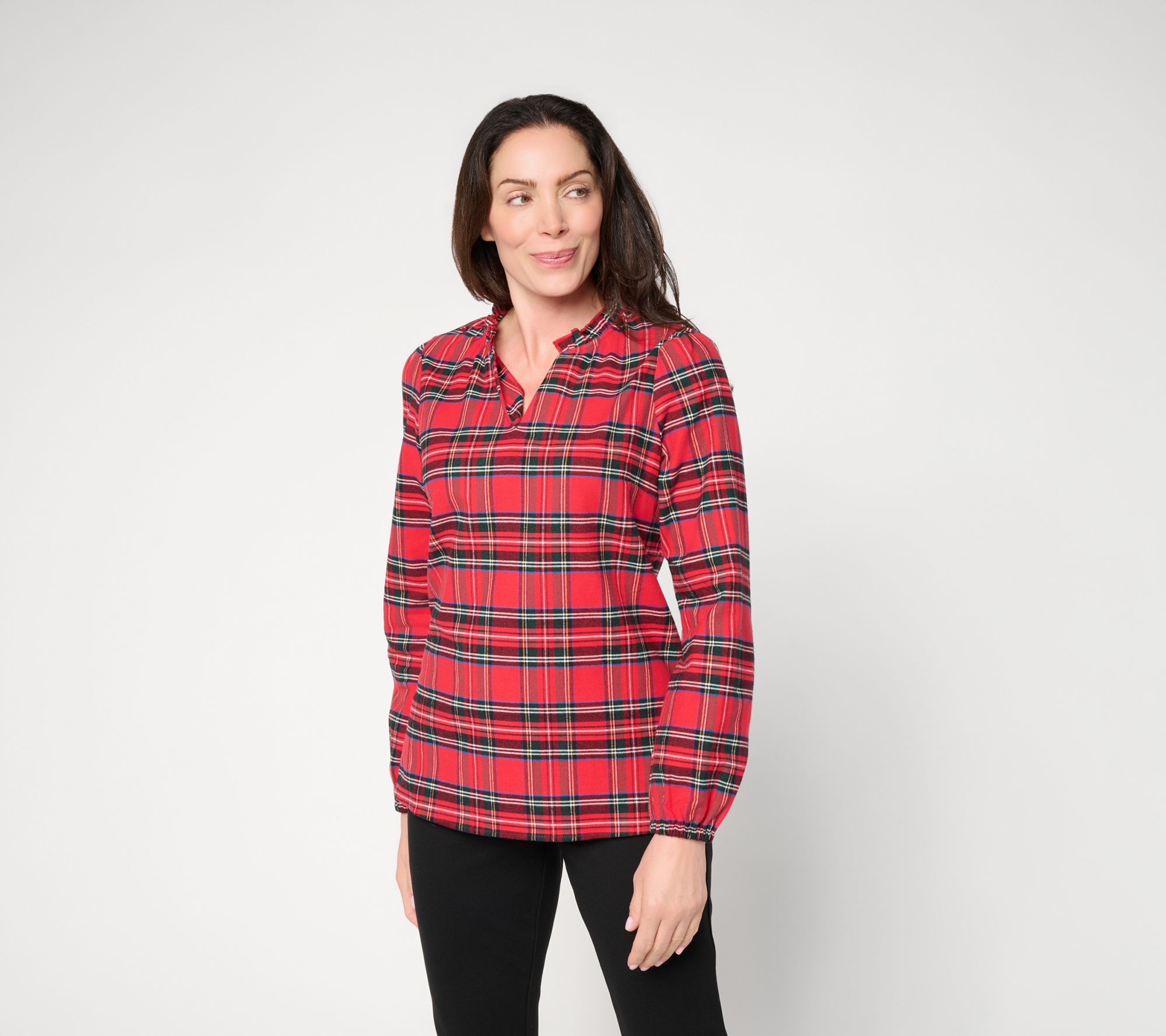 Belle by Kim Gravel Stretch Flannel Tartan Blouse