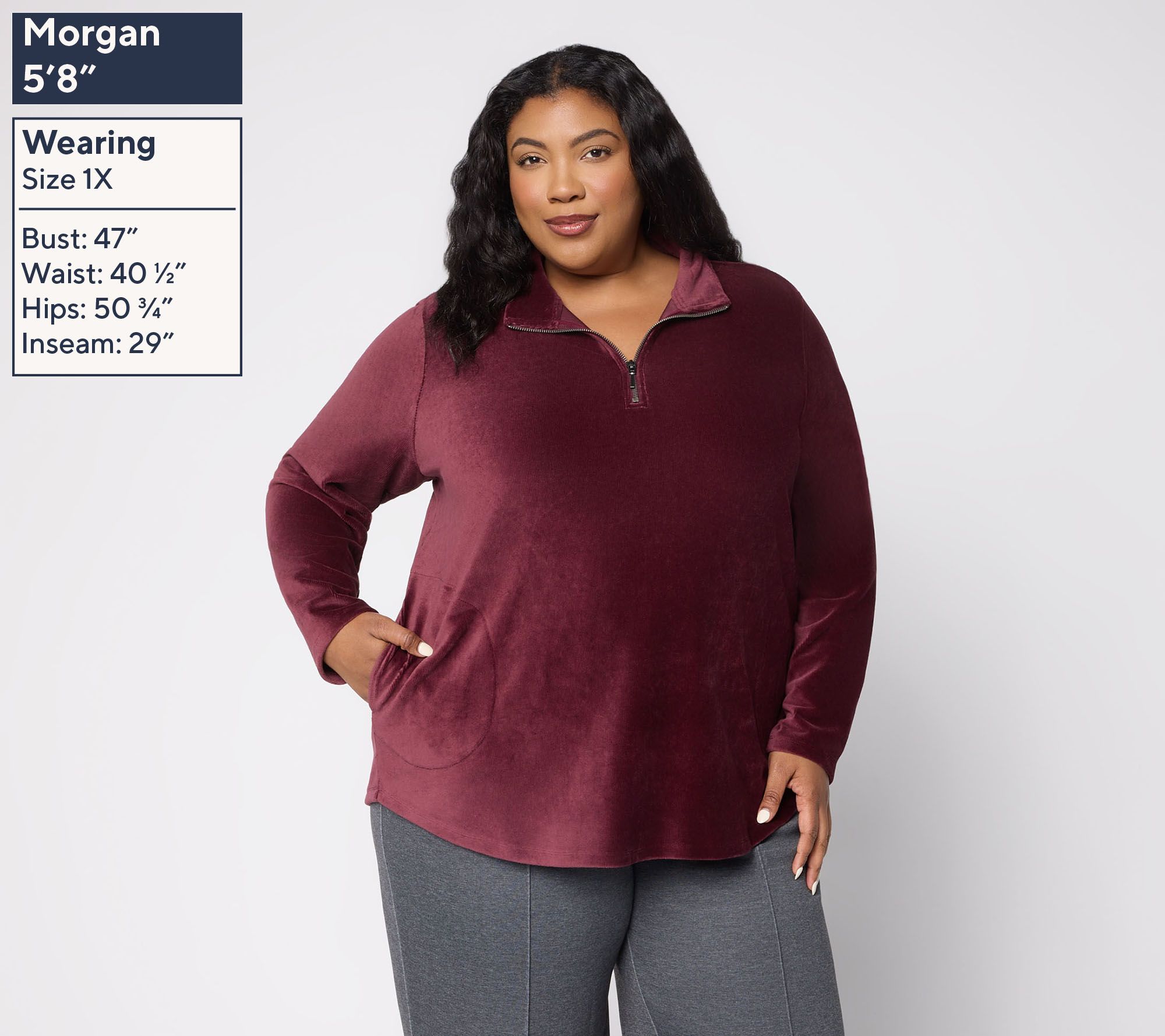 Susan Graver Weekend Knit Corduroy Half Zip Mock Neck Top | QVC