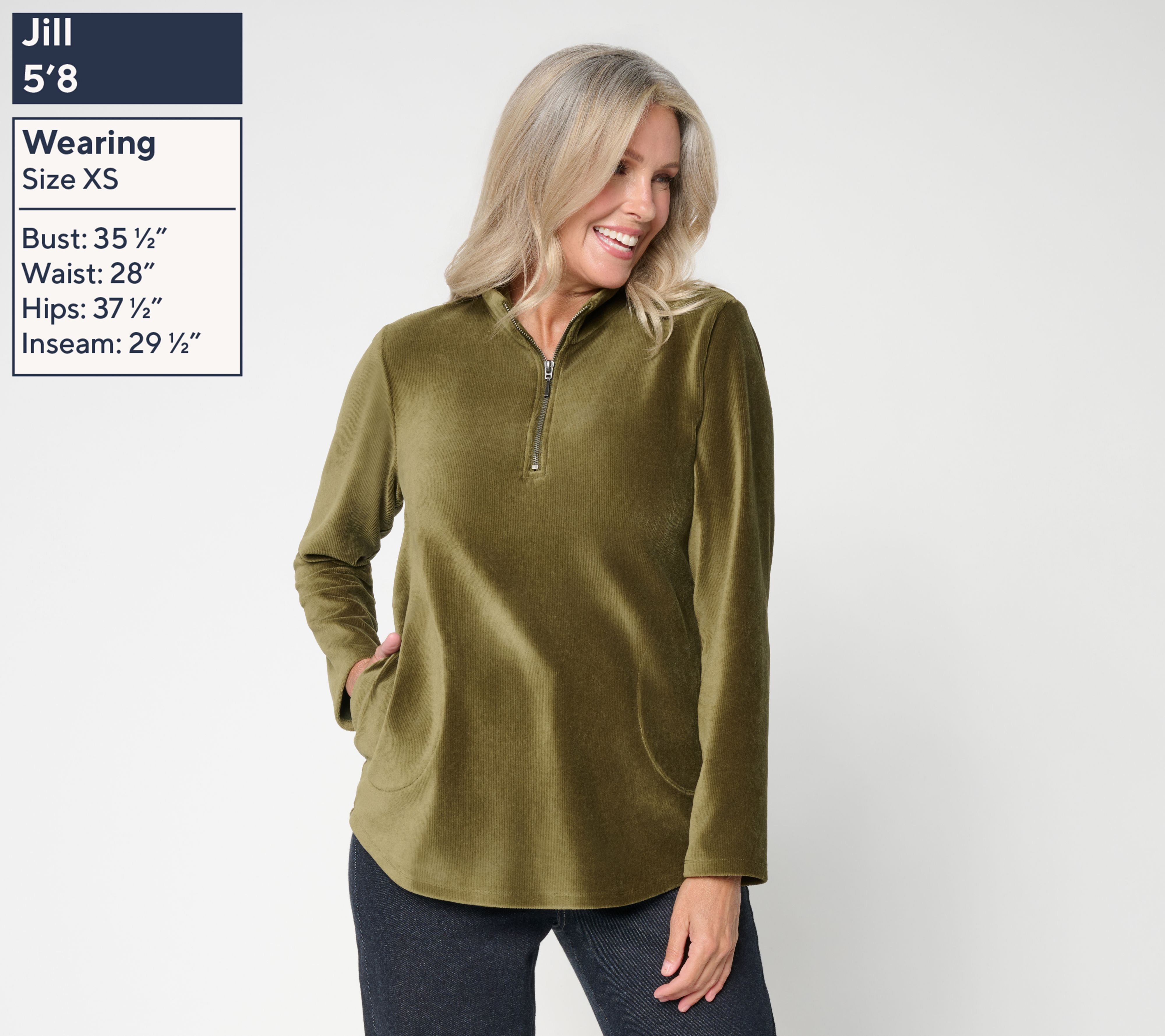 Susan Graver Weekend Knit Corduroy Half Zip Mock Neck Top | QVC