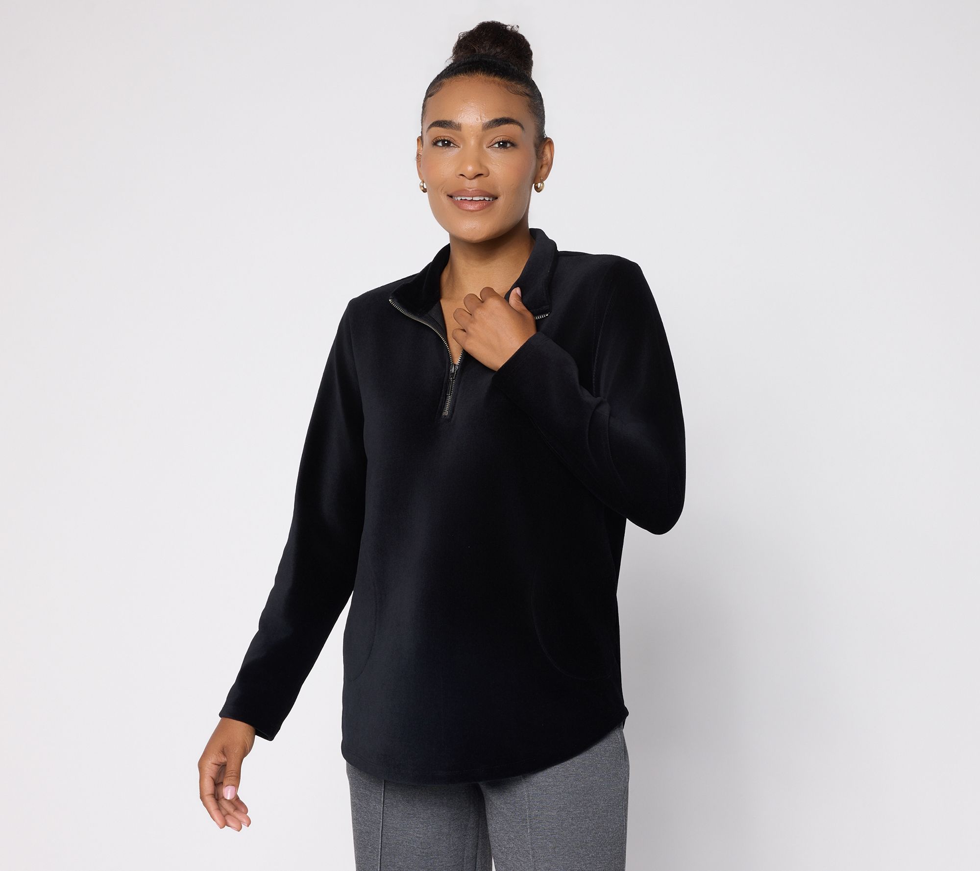 Susan Graver Weekend Knit Corduroy Half Zip Mock Neck Top
