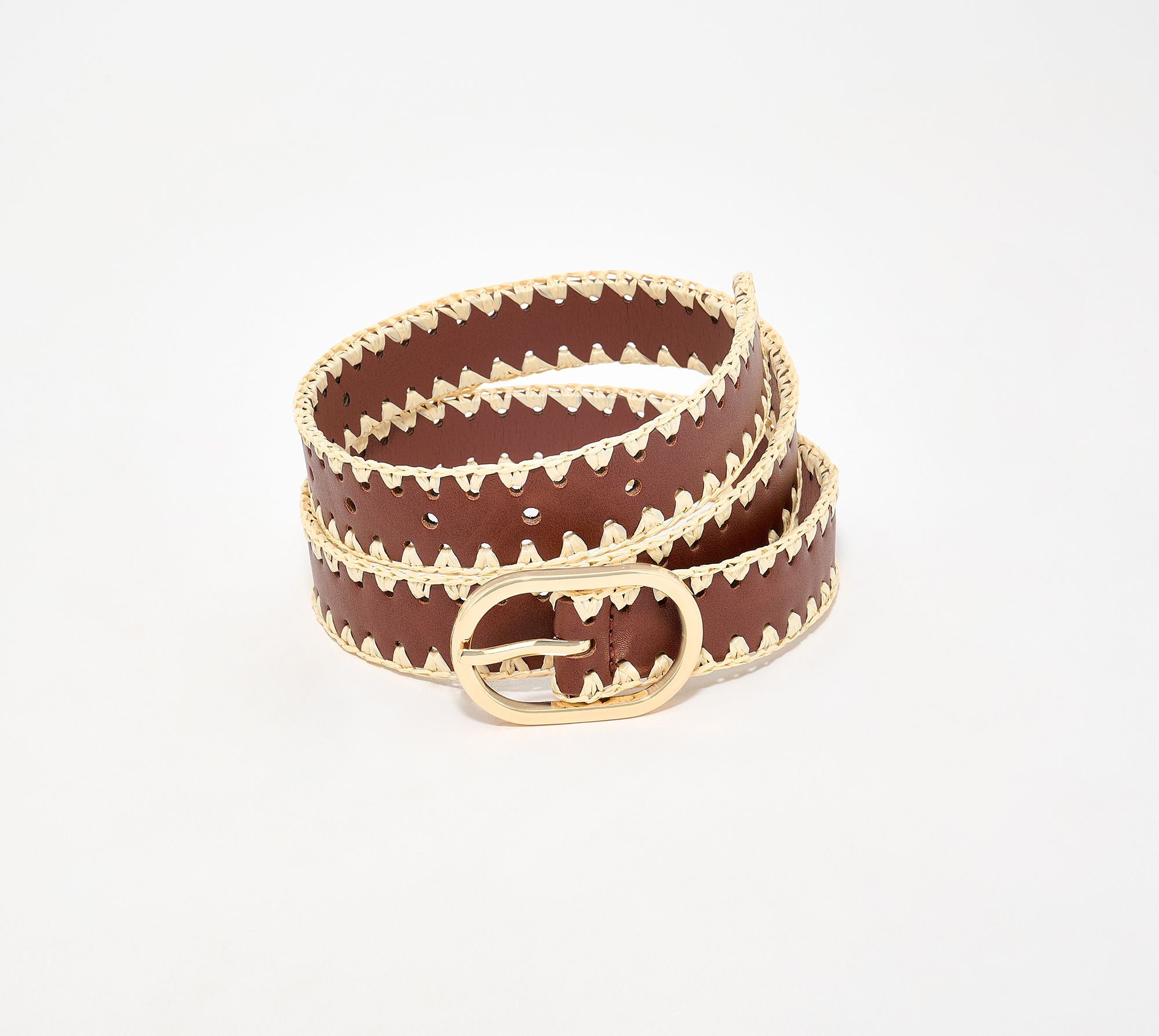 "As Is " Susan Graver Faux Leather Belt with Raffia Trim