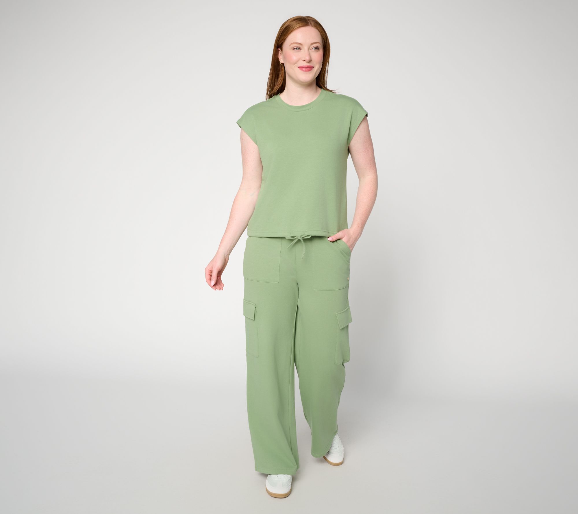 "As Is" Lattelove French Terry Cap Sleeve & Cargo Pant Set